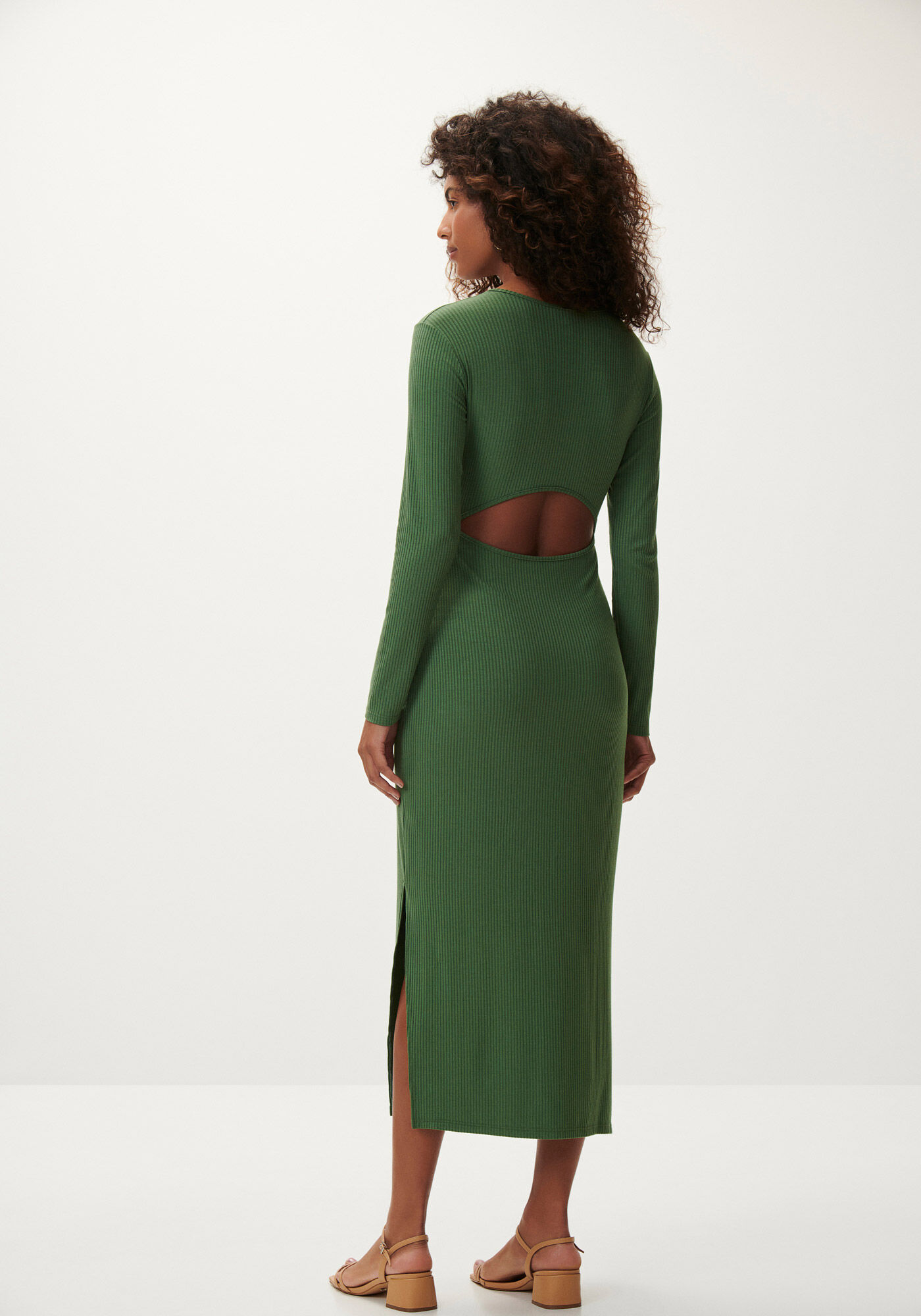 Vestido Midi Canelado com Recorte Costas, , large.