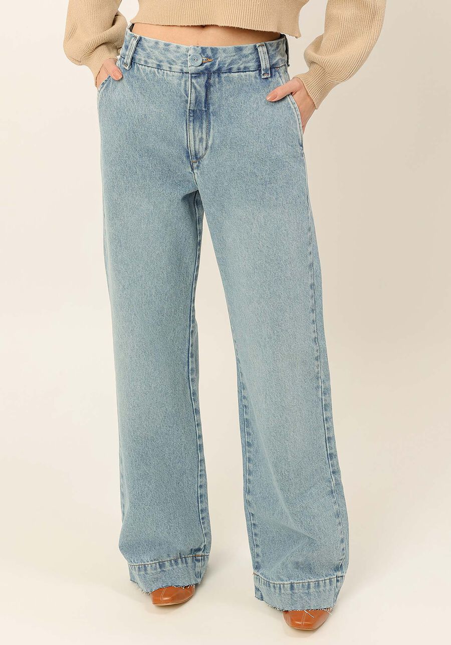 Calça Jeans Wide Leg Alfaiataria com Cintura Alta, . Calça Jeans Wide Leg Alfaiataria com Cintura Alta, , large.