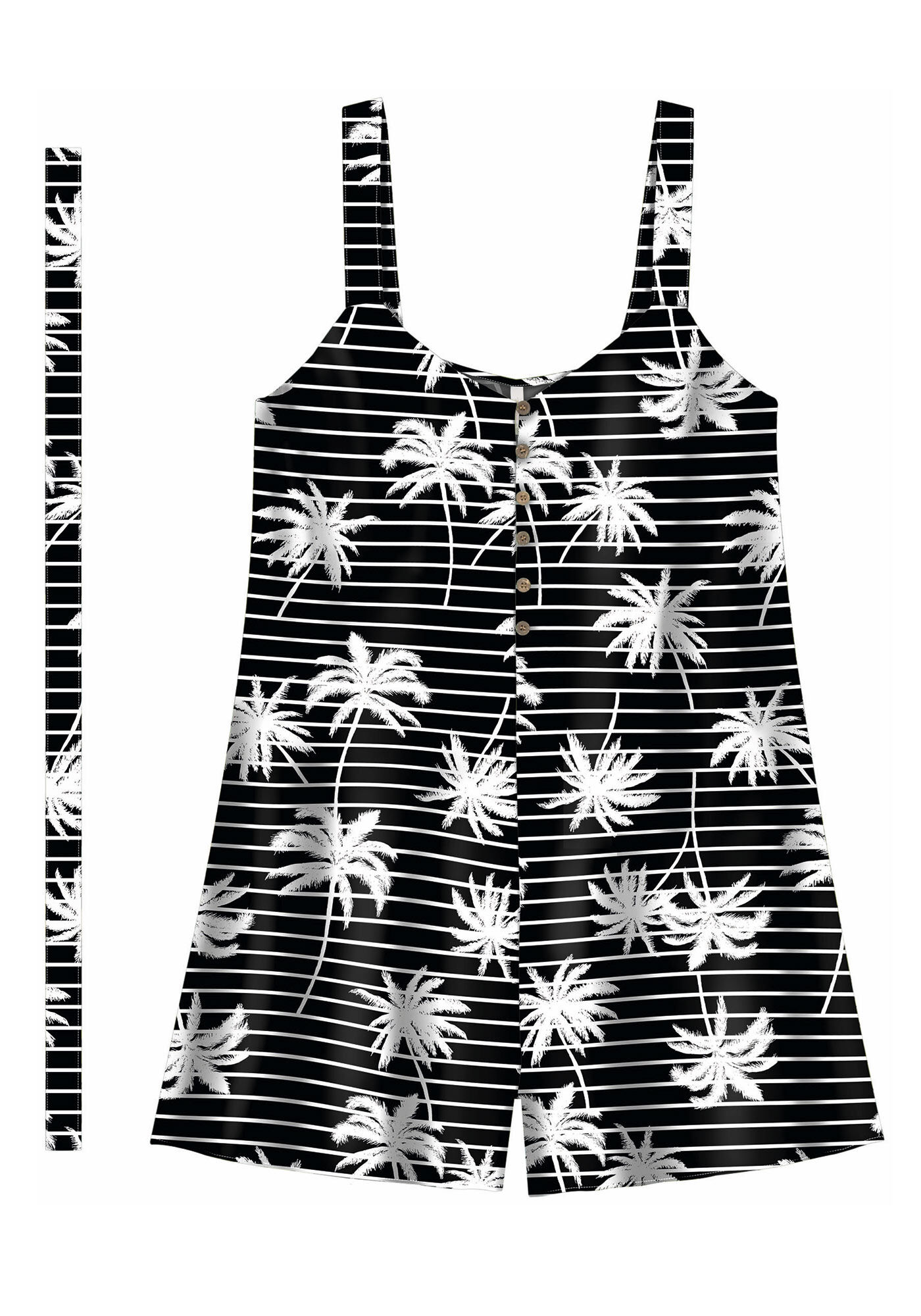 Macac&atilde;o Curto Estampado em Viscose com Faixa, , large.