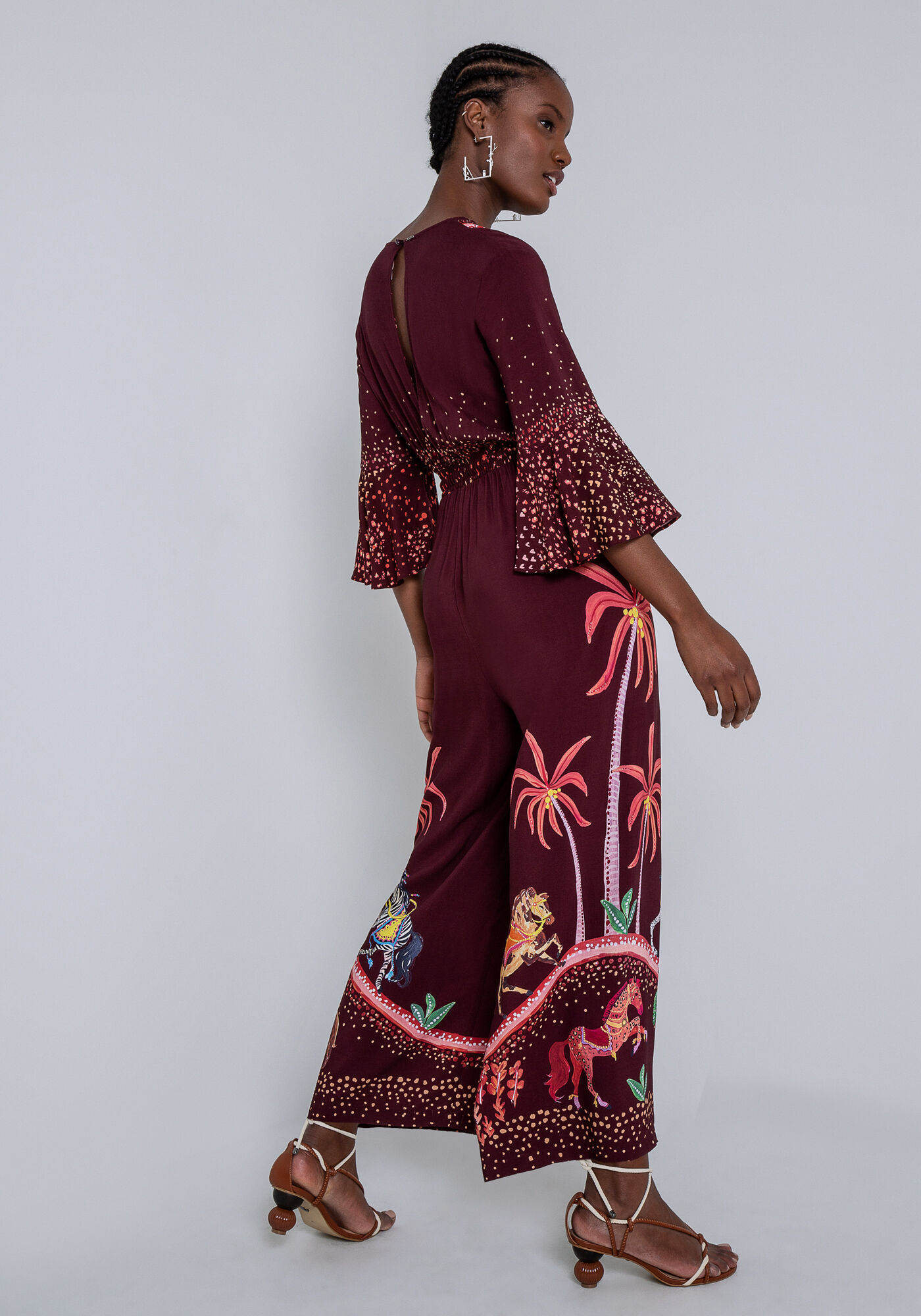 Macac&atilde;o Longo em Viscose com Manga 3/4 Estampado, , large.