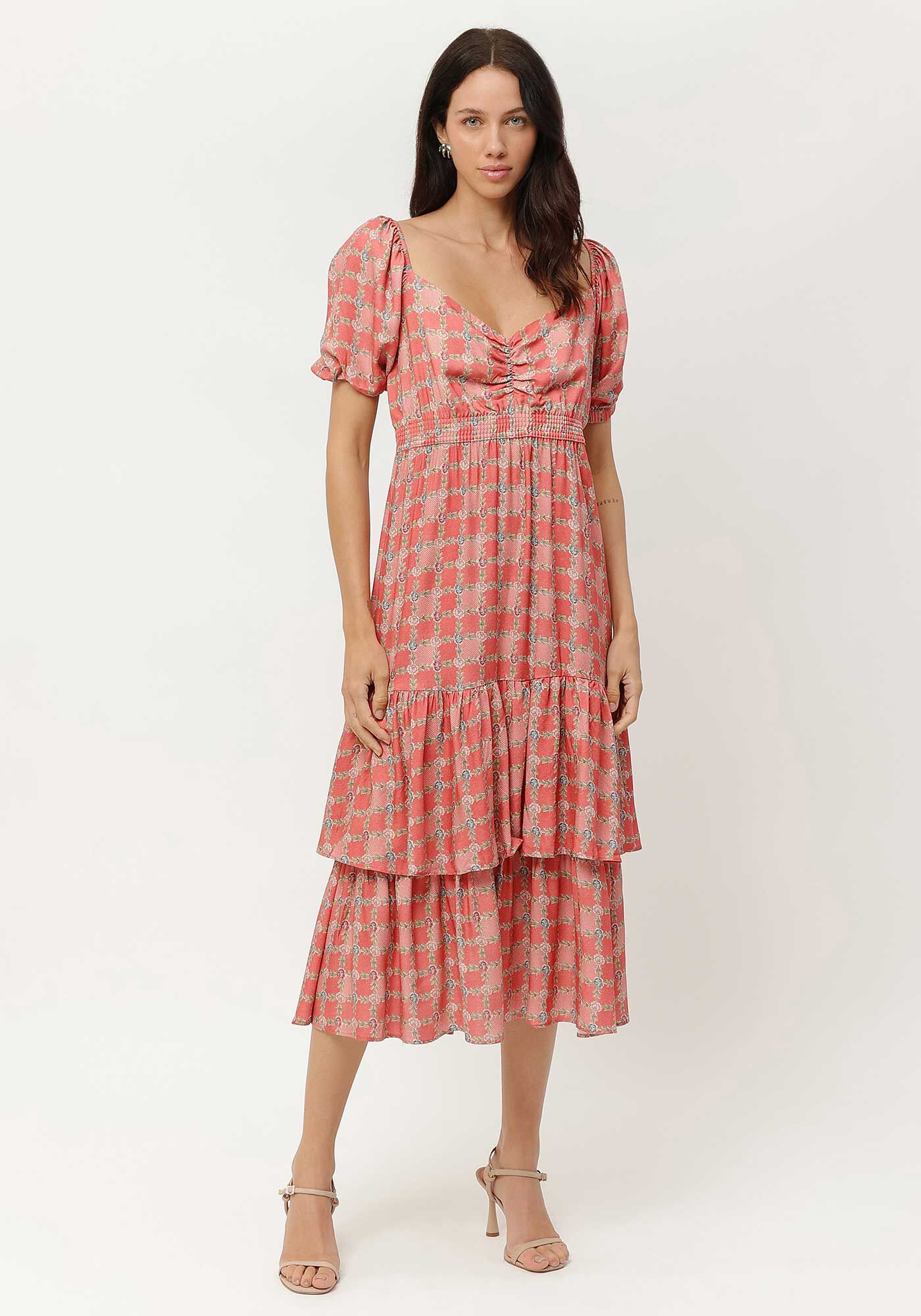 Vestido Midi em Viscose com Babados, , large.