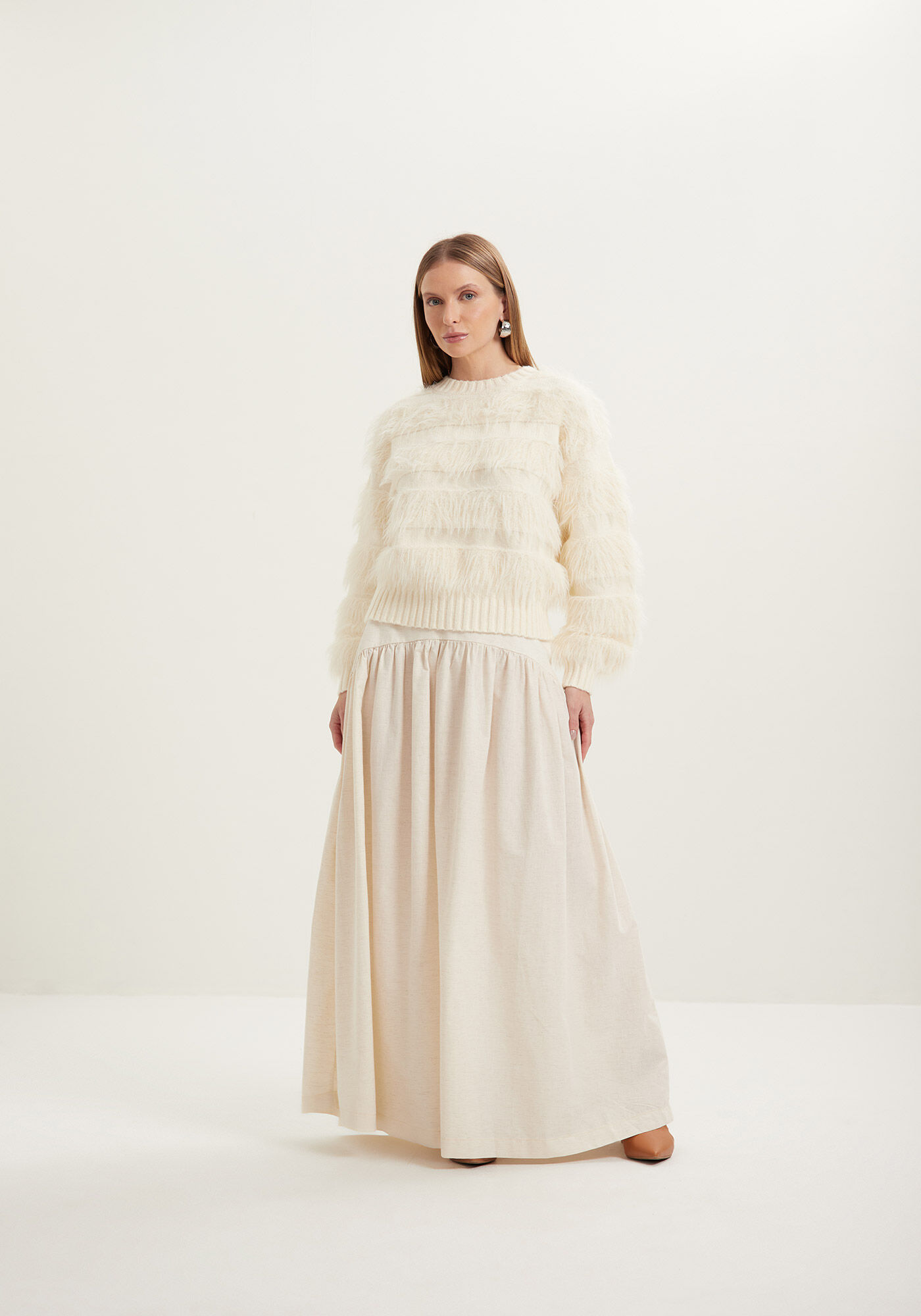 Blus&atilde;o De Mangas Longas Em Tric&ocirc; Com Pelos, , large.