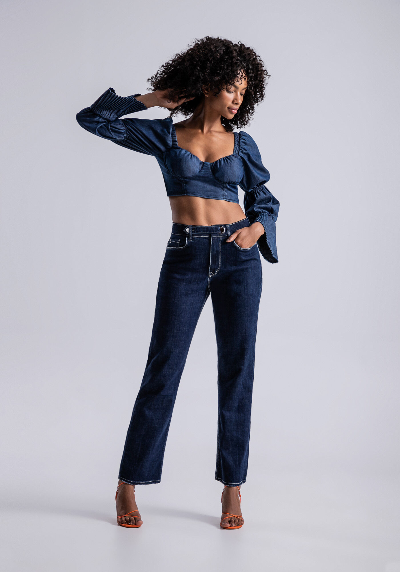 Blusa jeans shop com manga