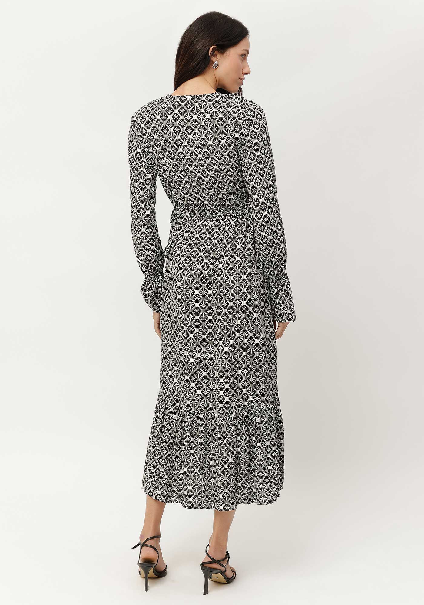 Vestido Midi Manga Longa Estampado Transpassado, , large.