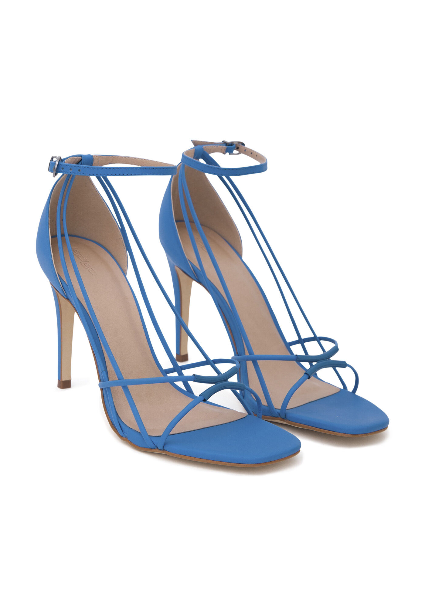 Sand&aacute;lia Salto Fino em Couro com Tiras, AZUL BAIANO, large.