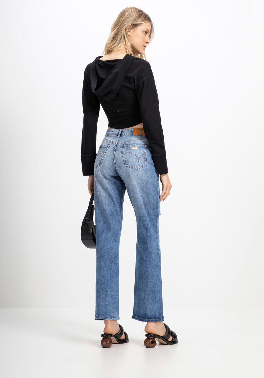 Calça Jeans Reta Slim Super Alta com Elasticidade, JEANS. Calça Jeans Reta Slim Super Alta com Elasticidade, JEANS, large.