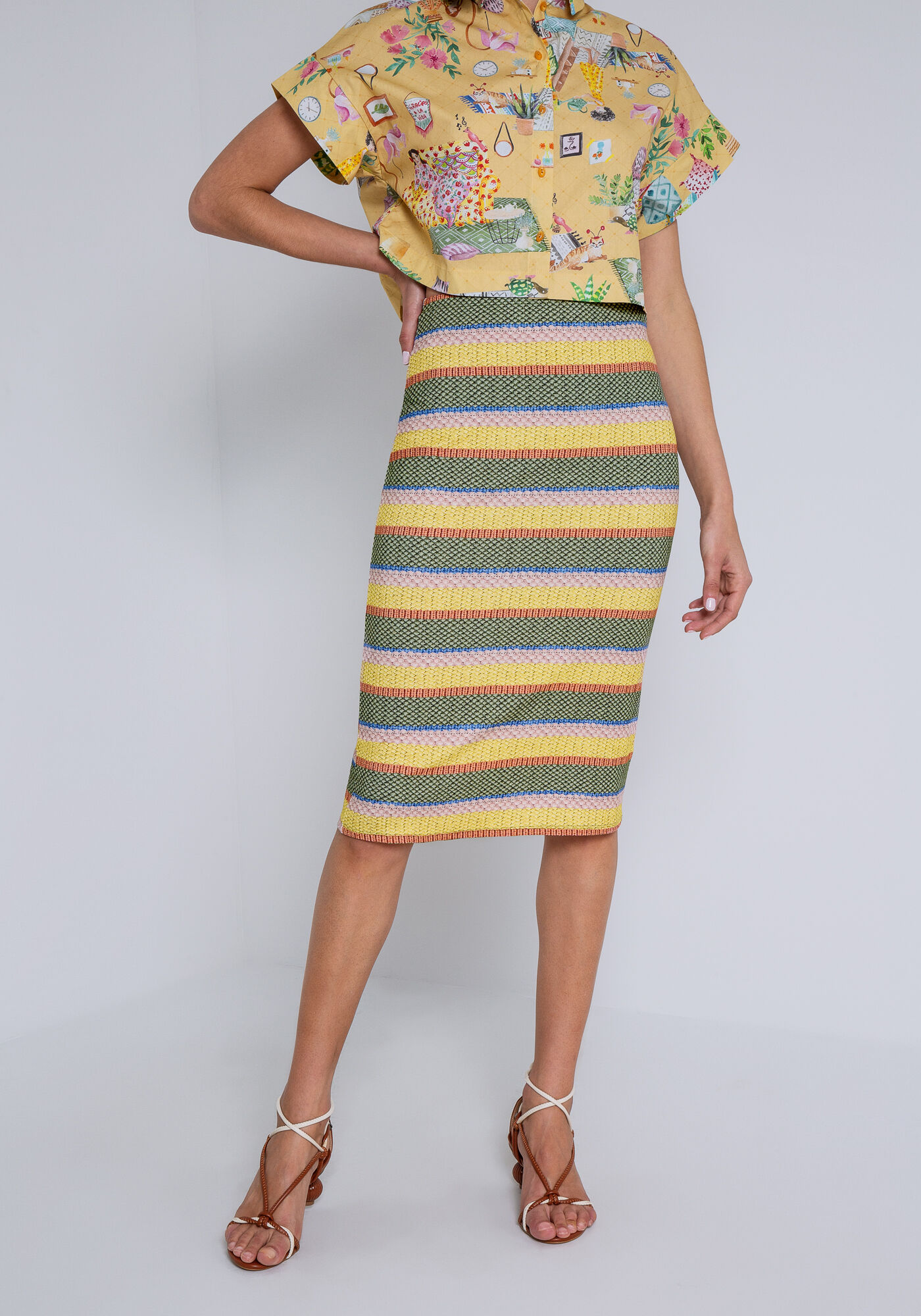 Saia Midi em Malha Canelada Justa, ACONCHEGO, large.