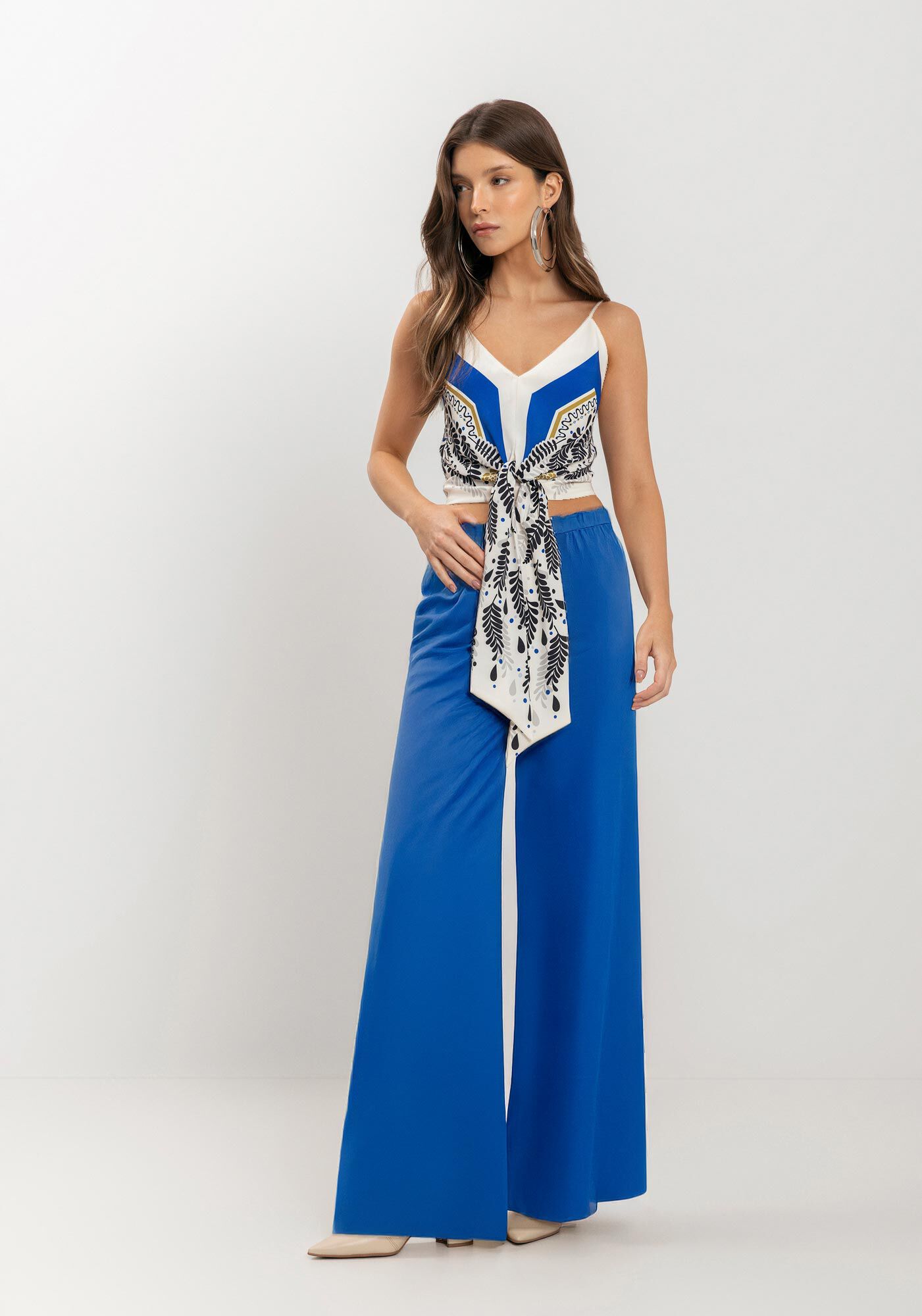 Cal&ccedil;a Pantalona De Cintura Alta Com C&oacute;s El&aacute;stico, , large.