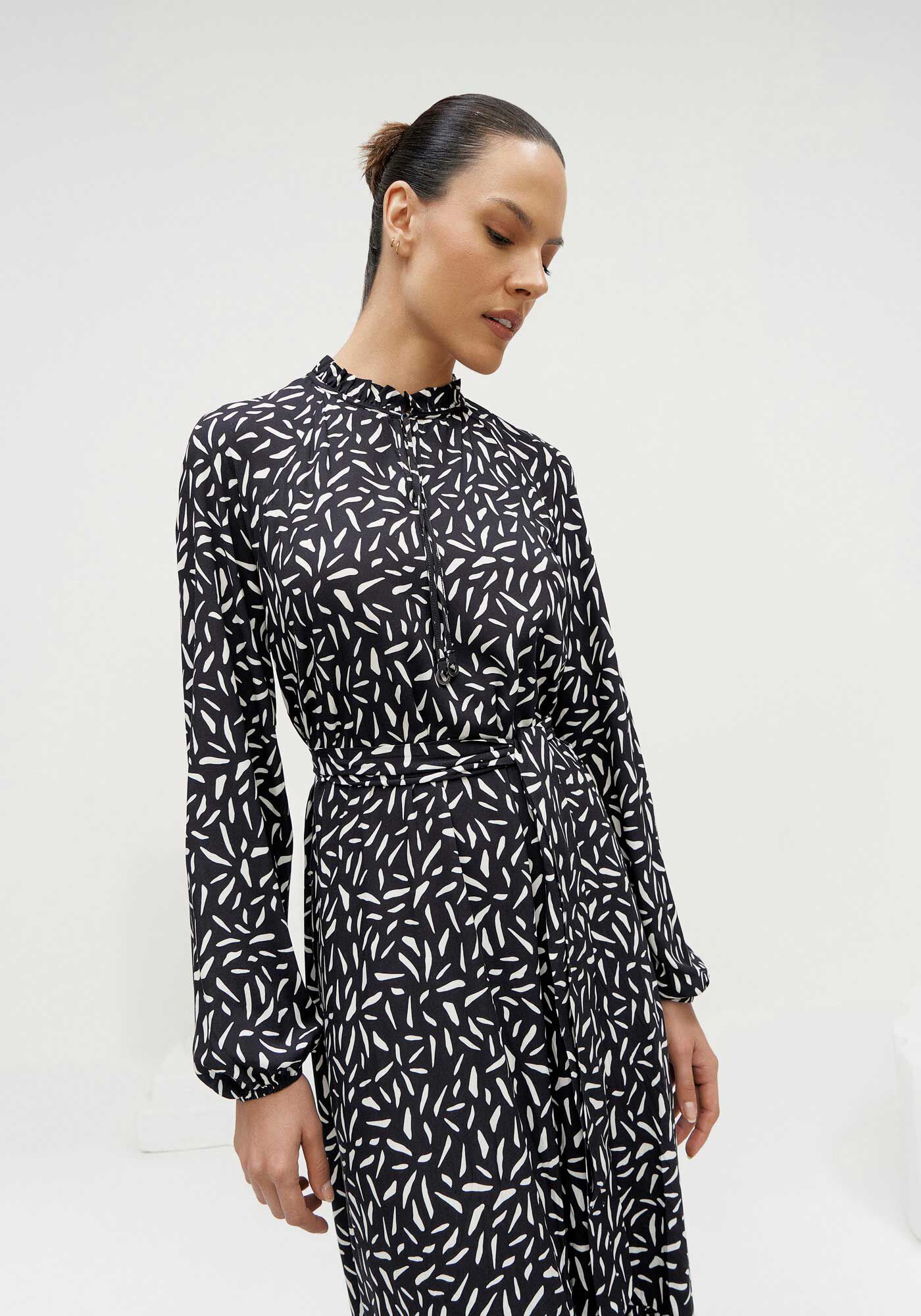 Vestido Midi Estampado em Viscose com Faixa, , large.