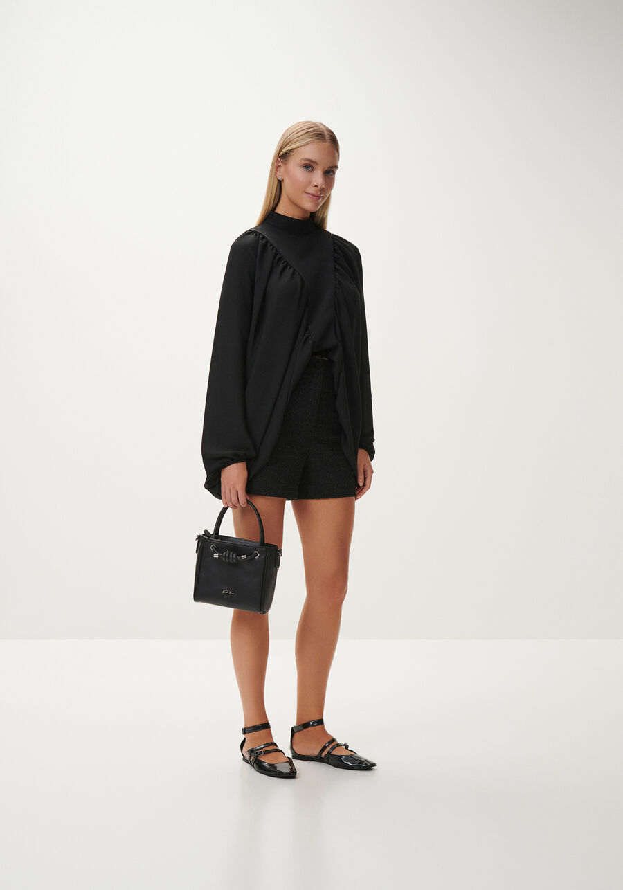 Blusa Franzida com Máxi Manga Longa, . Blusa Franzida com Máxi Manga Longa, , large.