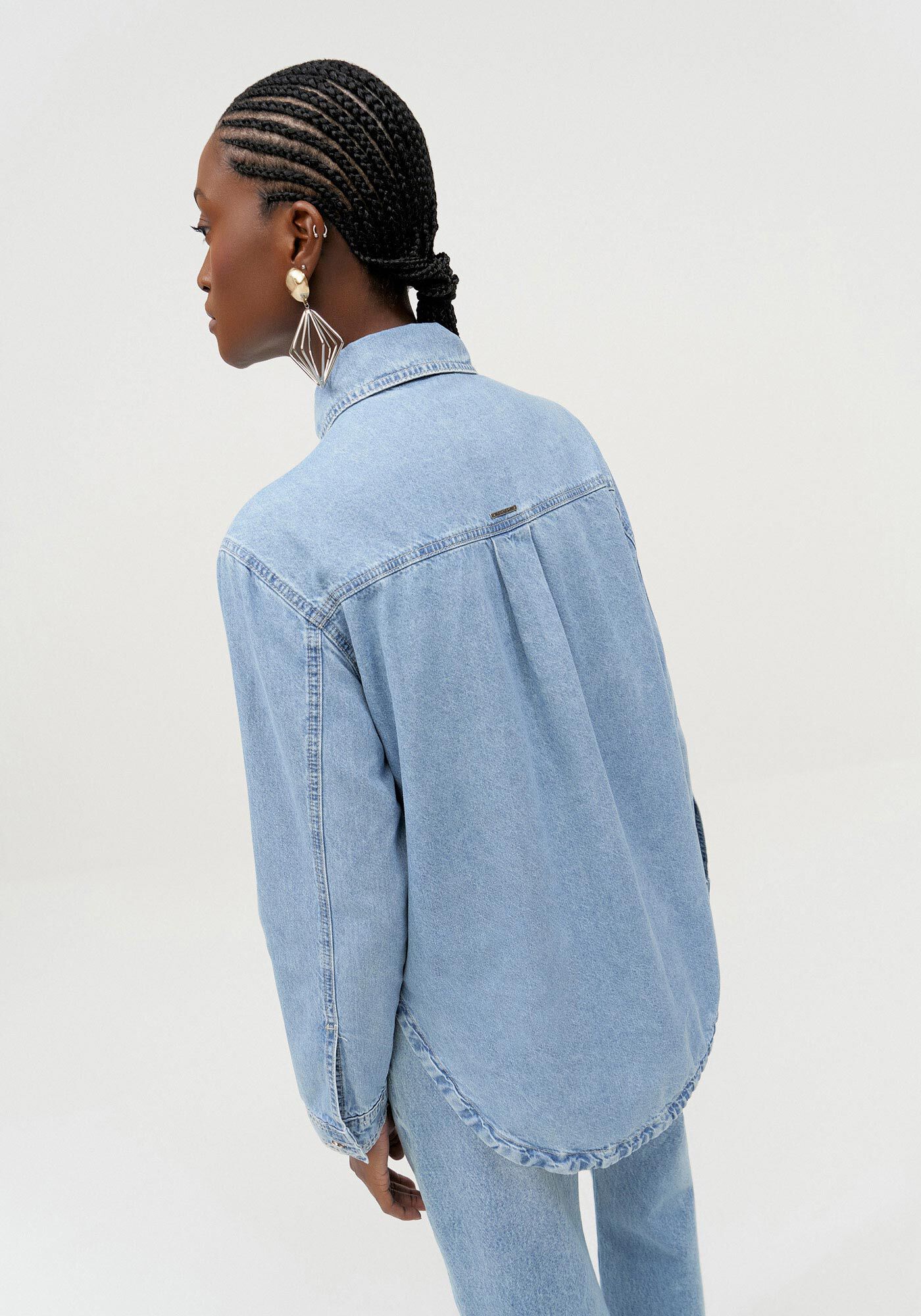 Camisa Jeans com Barra Arredondada, JEANS, large.