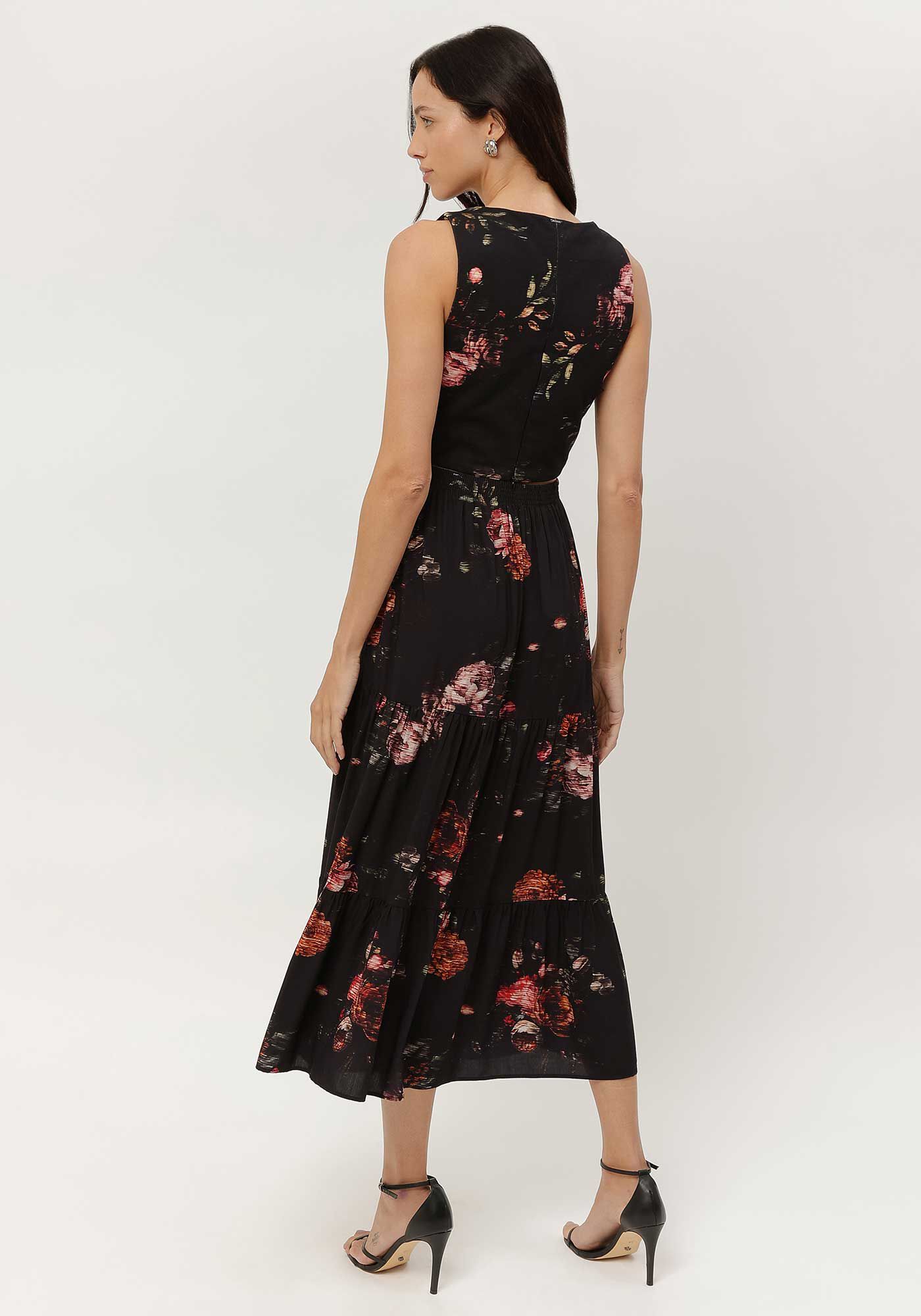 Saia Midi Estampada em Viscose com Babados, , large.