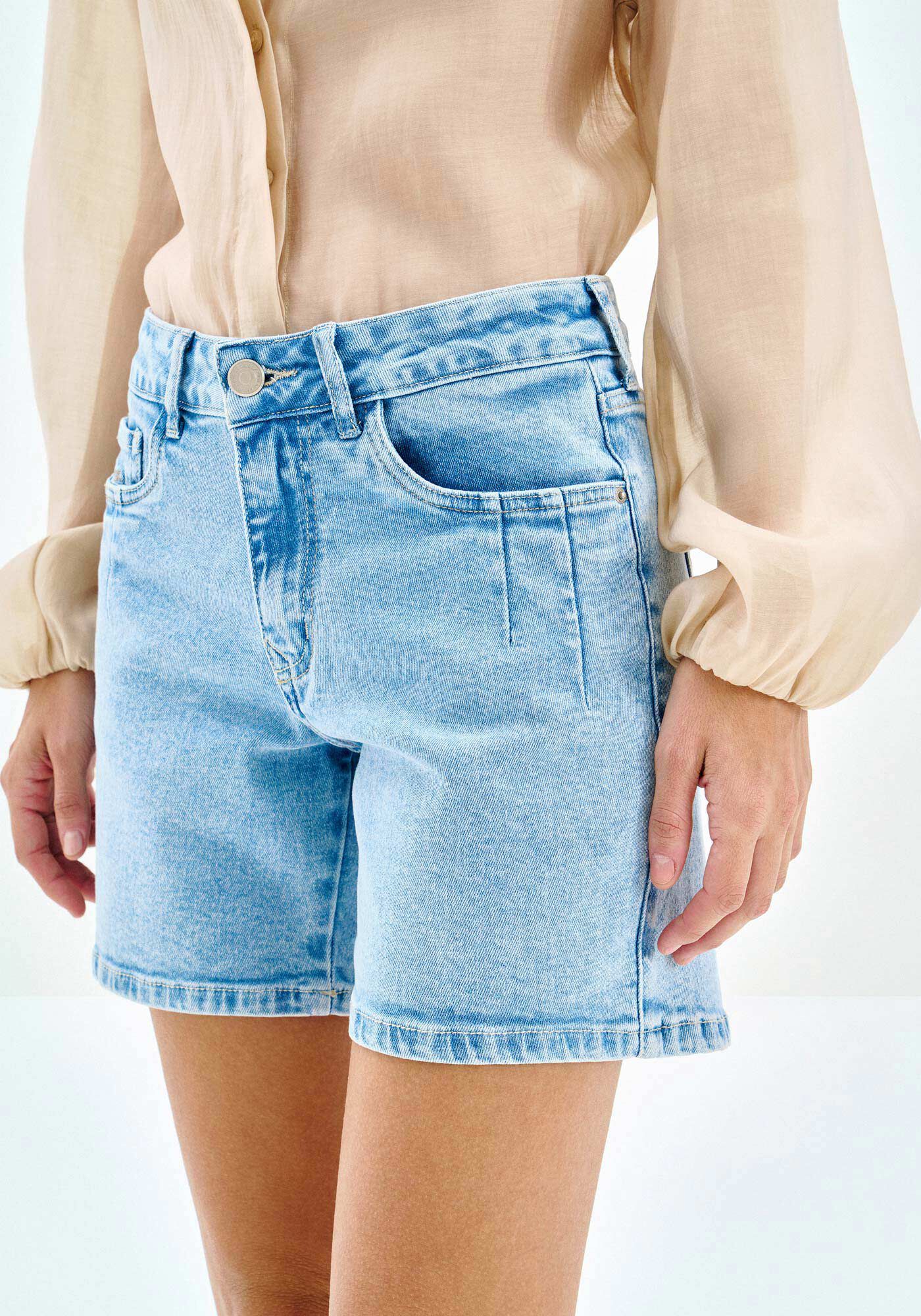 Shorts Jeans Justo Cintura Alta, JEANS, large.