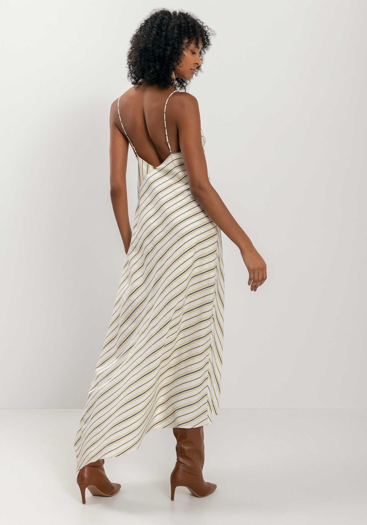 Vestido Ch&aacute; Linho Leve Listrado De Al&ccedil;as, , large.