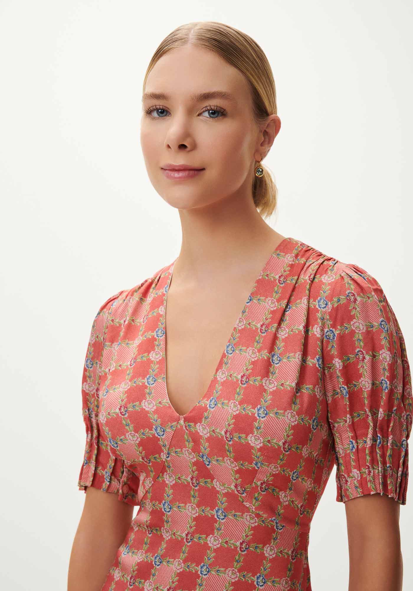 Vestido Curto Estampado com Manga Bufante, JARDIM IMPERIAL, large.