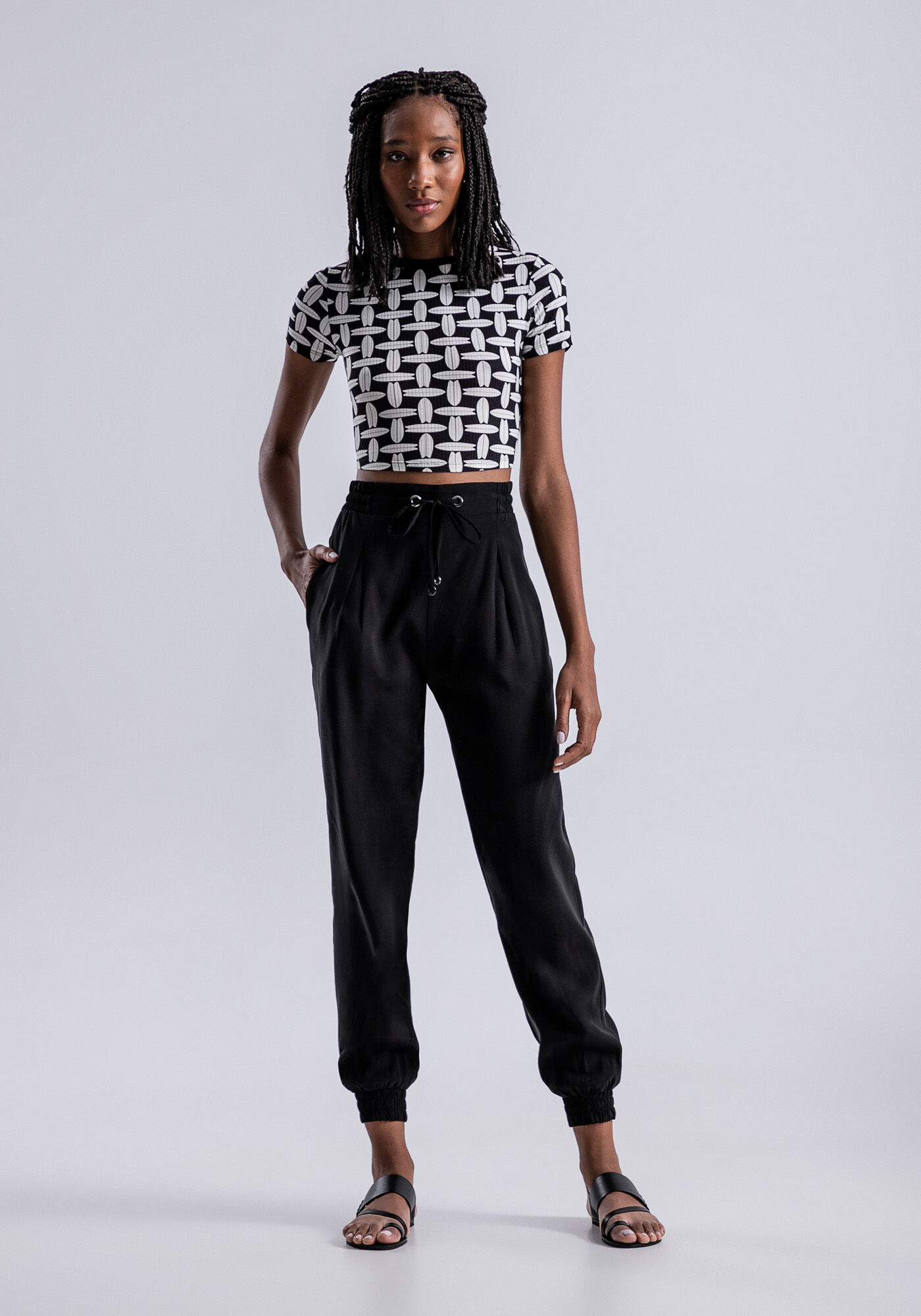 Blusa Manga Curta Cropped Estampada, , large.