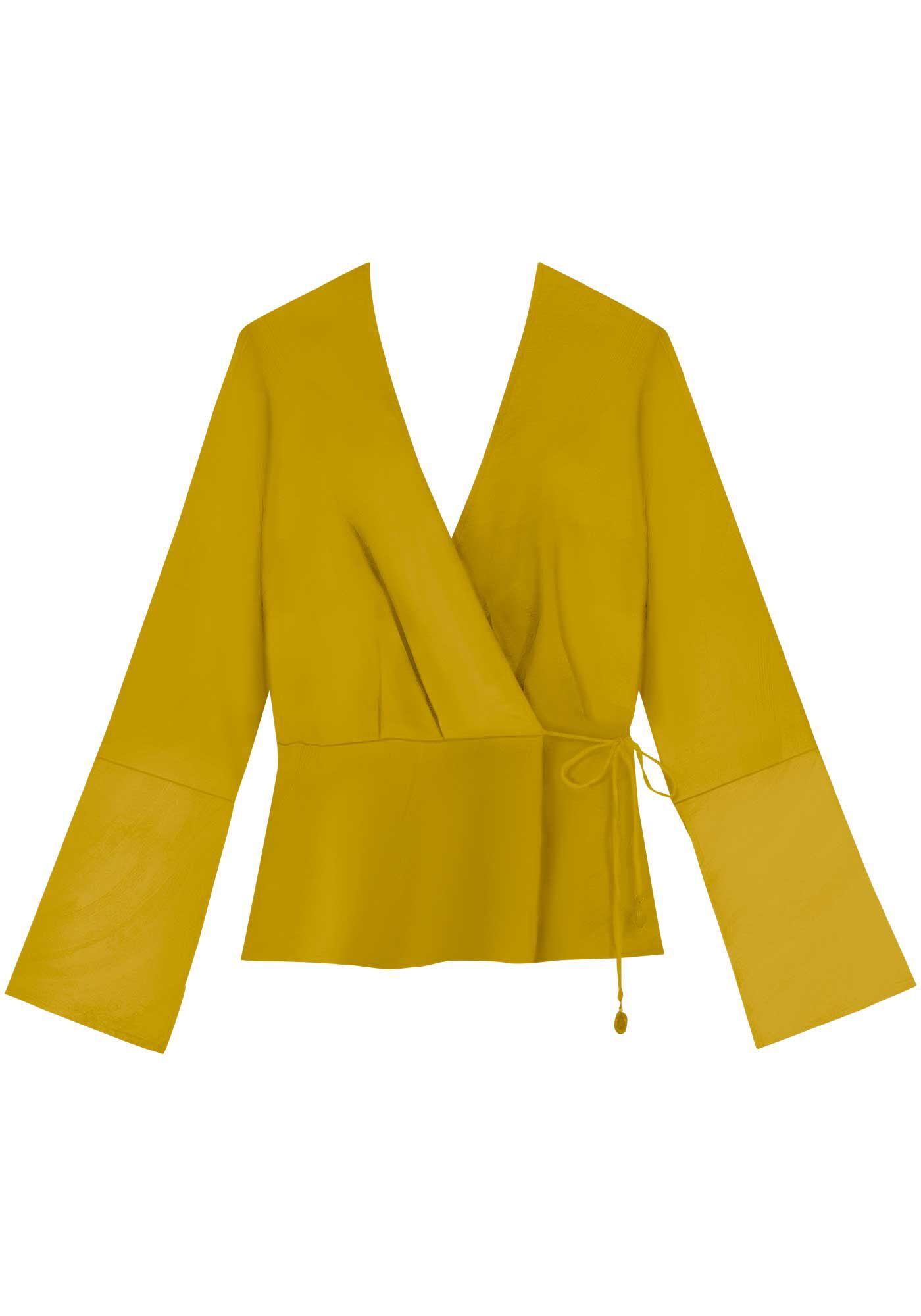 Blusa Transpassada De Mangas Longas Com Amarra&ccedil;&atilde;o Lateral, , large.