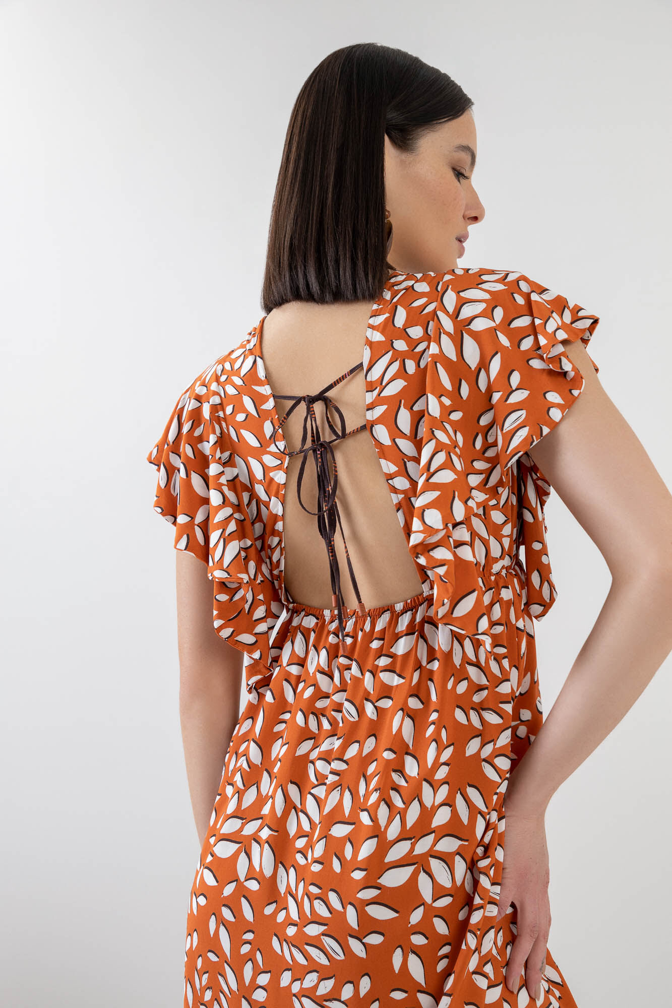 Vestido Midi Estampado com Recorte Costas, , large.