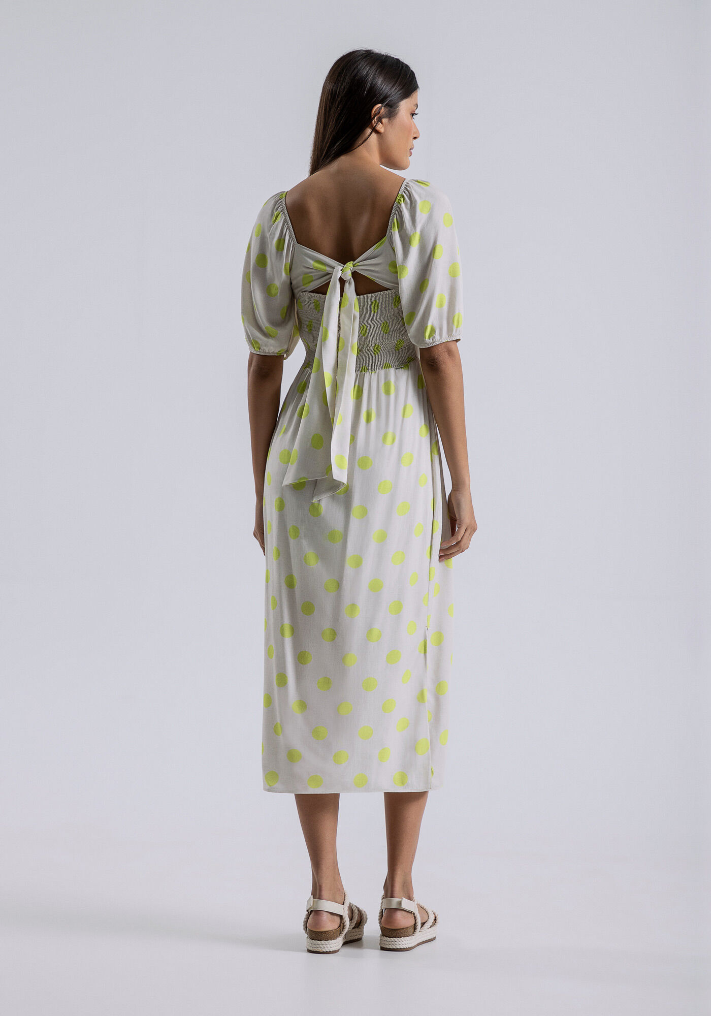 Vestido Midi Estampado com La&ccedil;o Costas, BOLHAS, large.