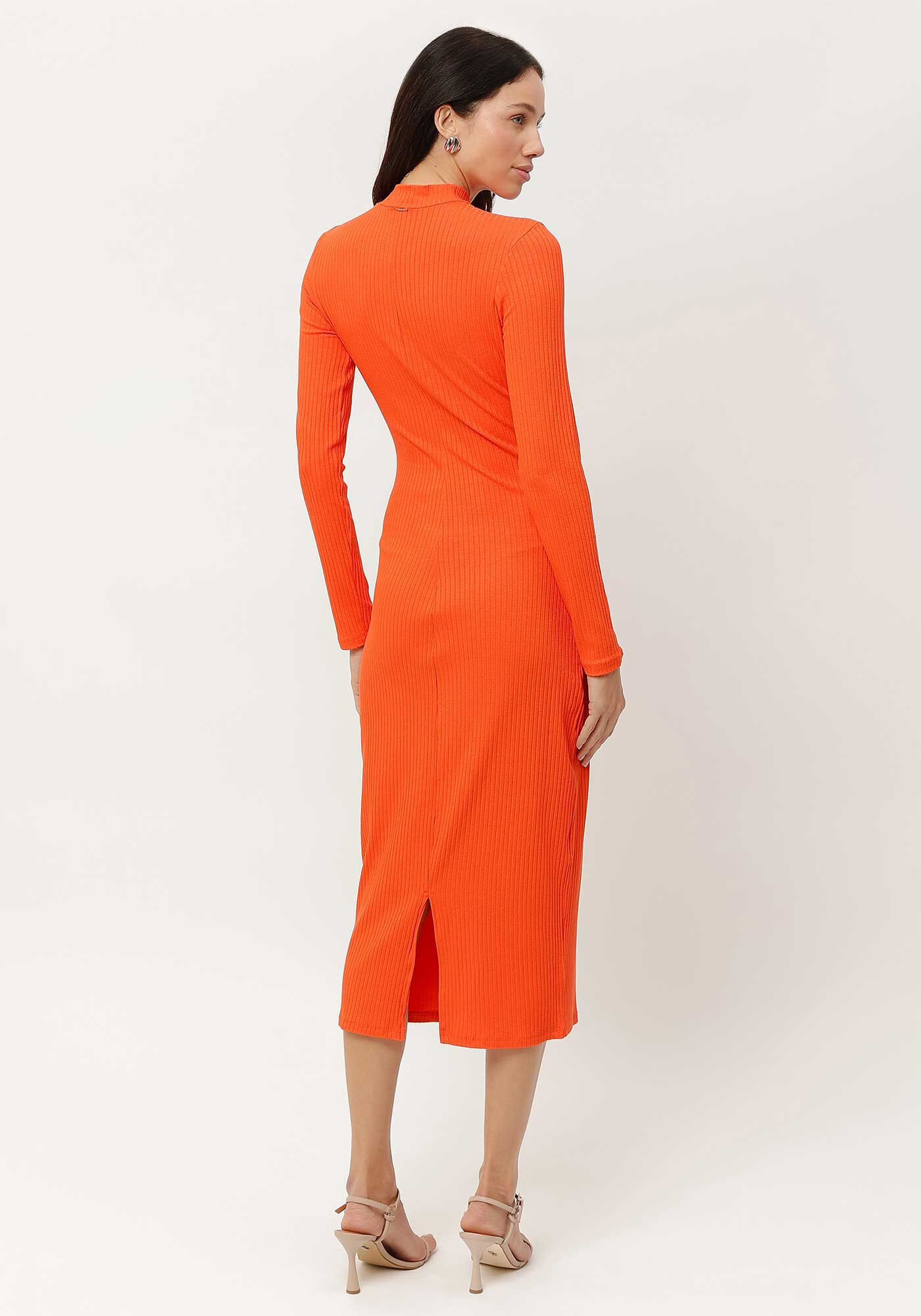 Vestido Midi Manga Longa Canelado com Gola Alta, , large.