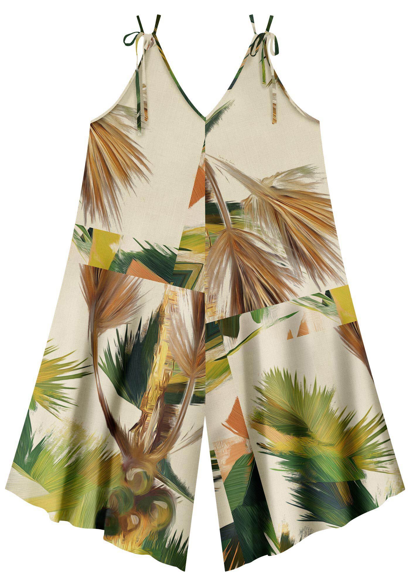 Macac&atilde;o Midi Estampado Com Amarra&ccedil;&otilde;es, PALMA BEGE, large.