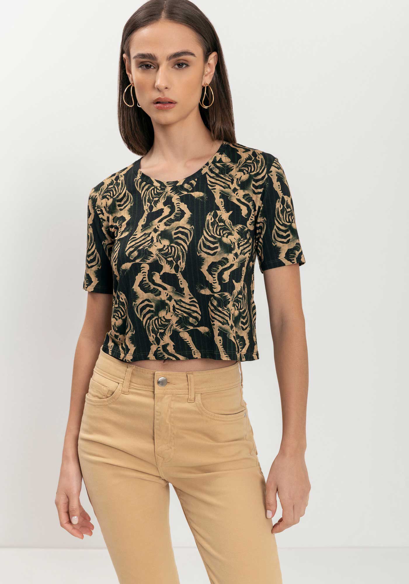 Blusa Curta Estampada Em Malha De Viscose Respons&aacute;vel, , large.