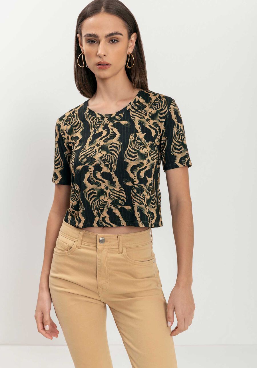 Blusa Curta Estampada Em Malha De Viscose Responsável, . Blusa Curta Estampada Em Malha De Viscose Responsável, , large.