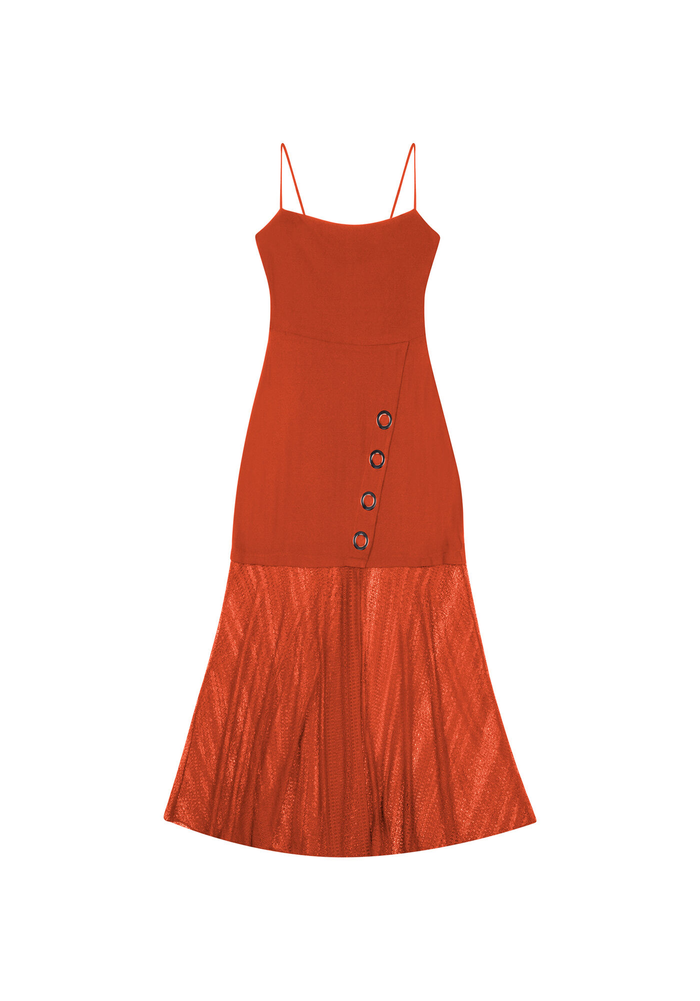 Vestido Midi Ilh&oacute;s Recorte Renda, LARANJA, large.