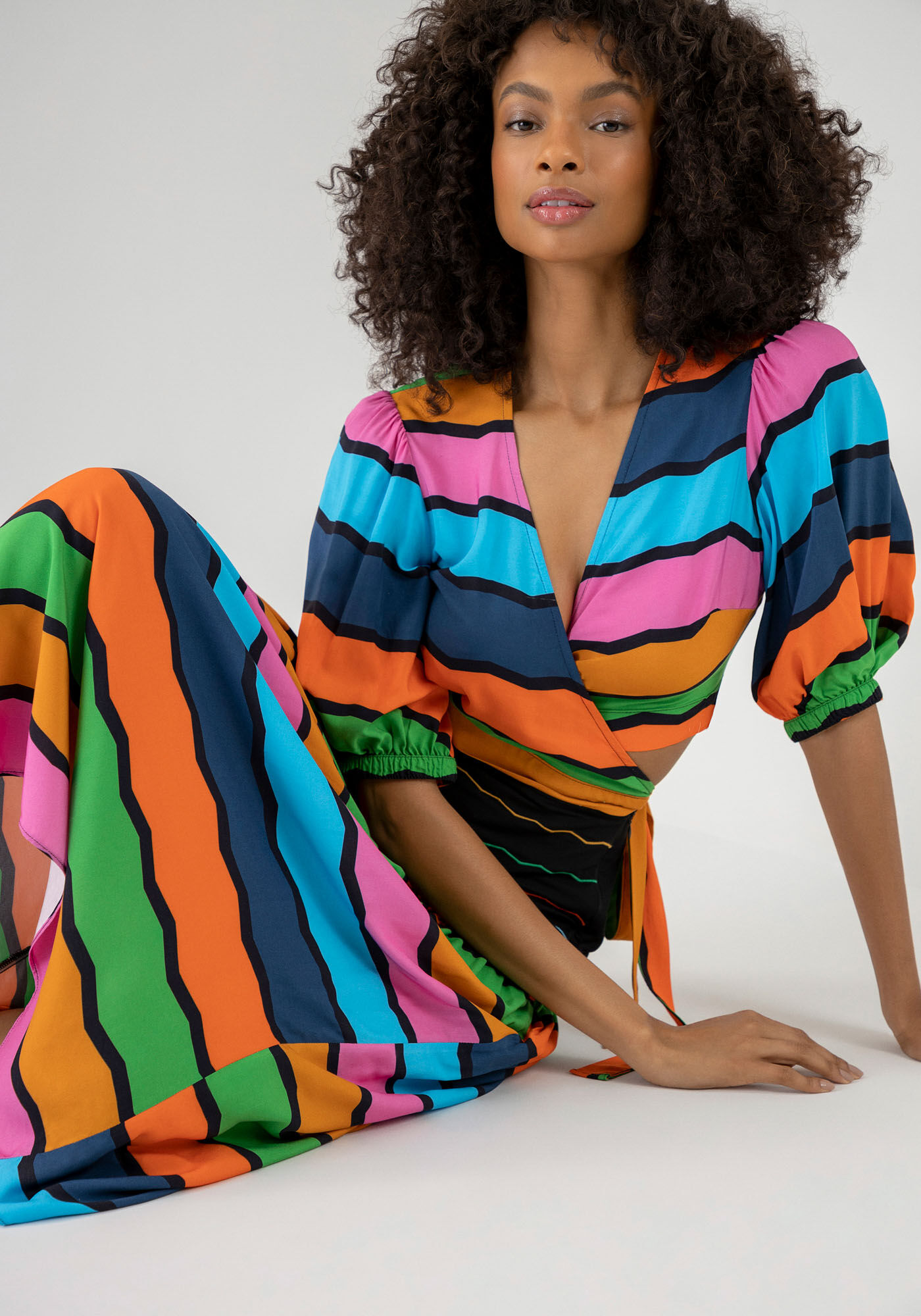 Saia Midi em Viscose com Recorte Franzido, , large.