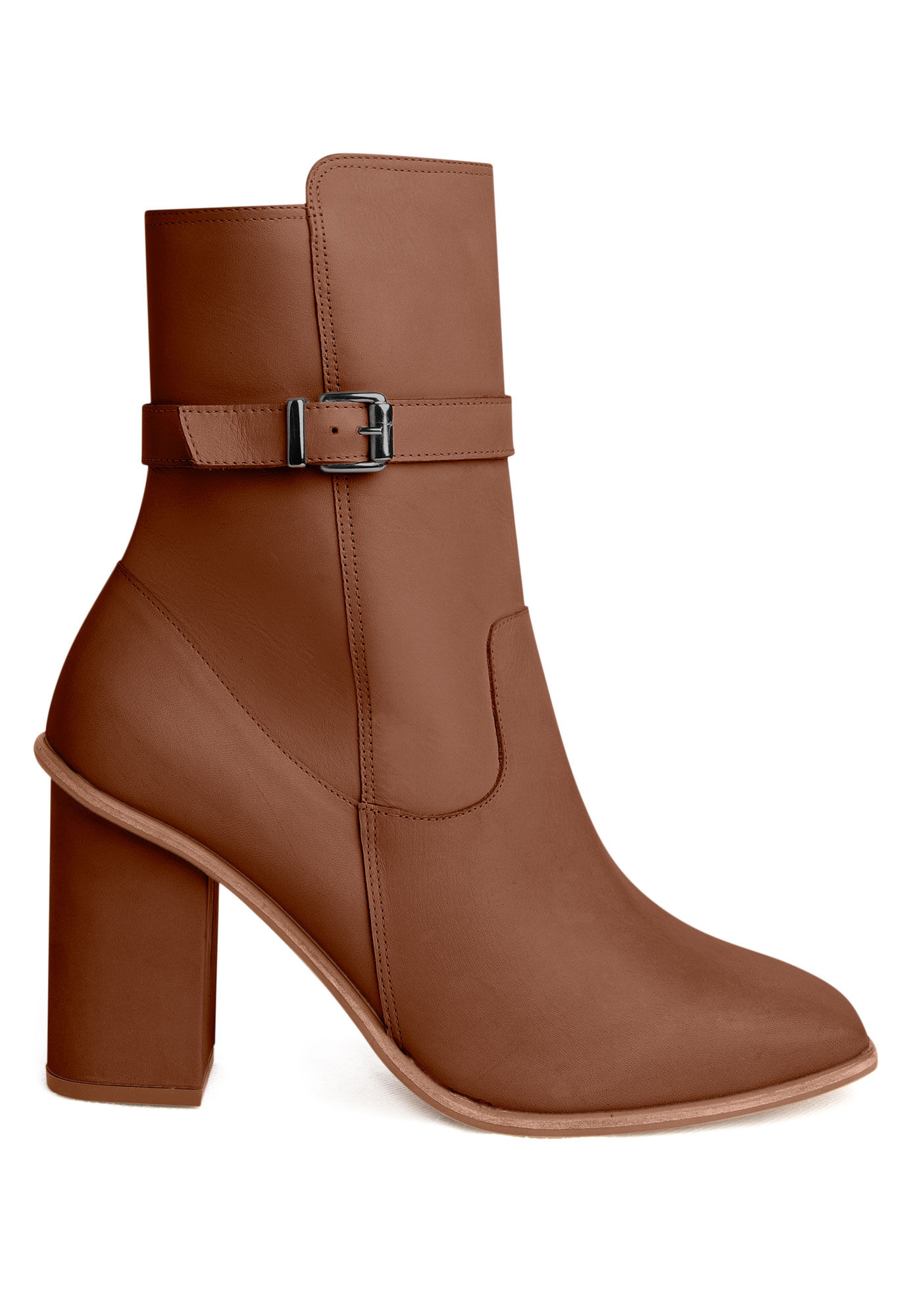 Bota Salto Bloco em Couro com Fivela, , large.