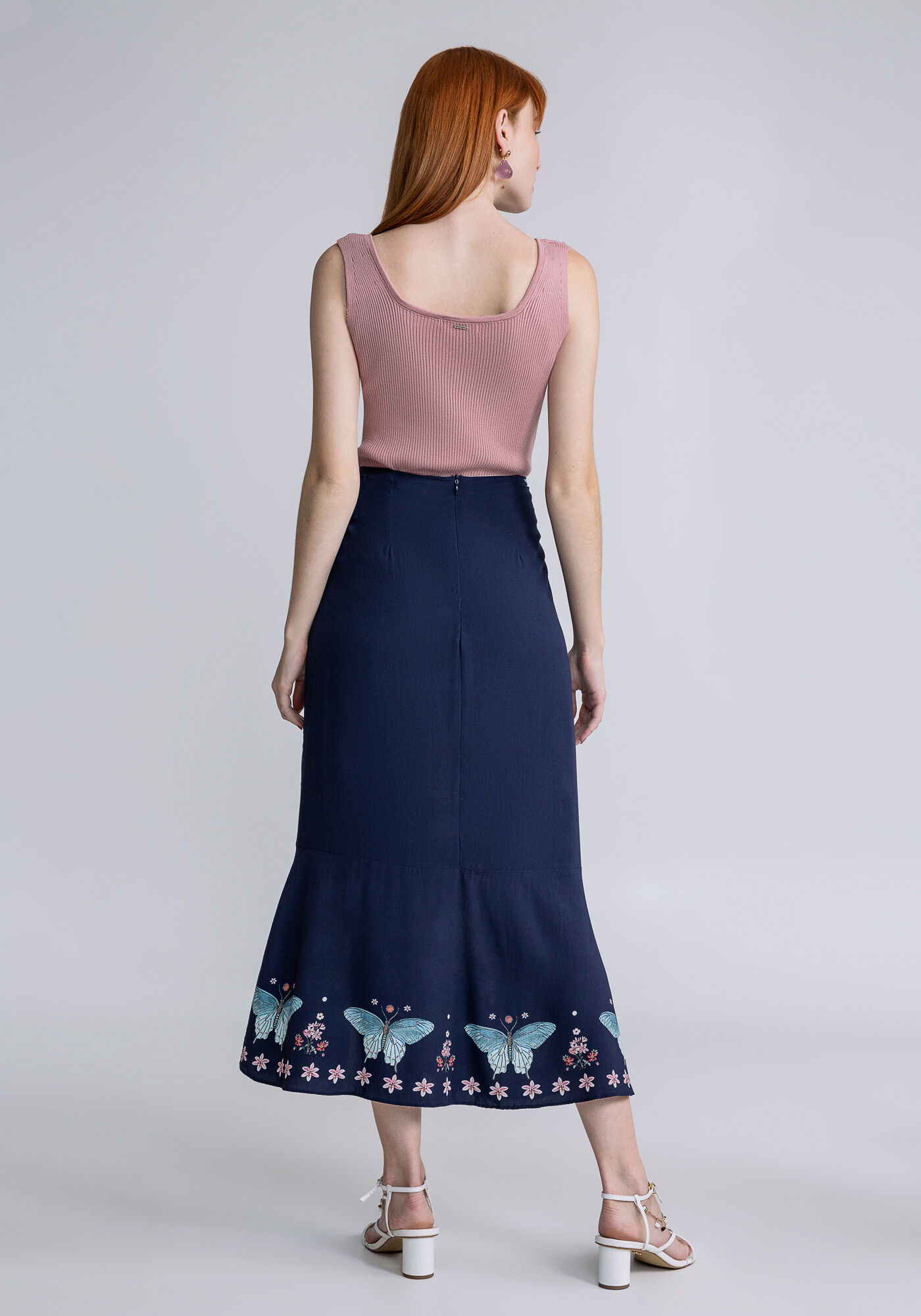 Saia Midi Cintura Alta Fenda, LIBERDADE, large.