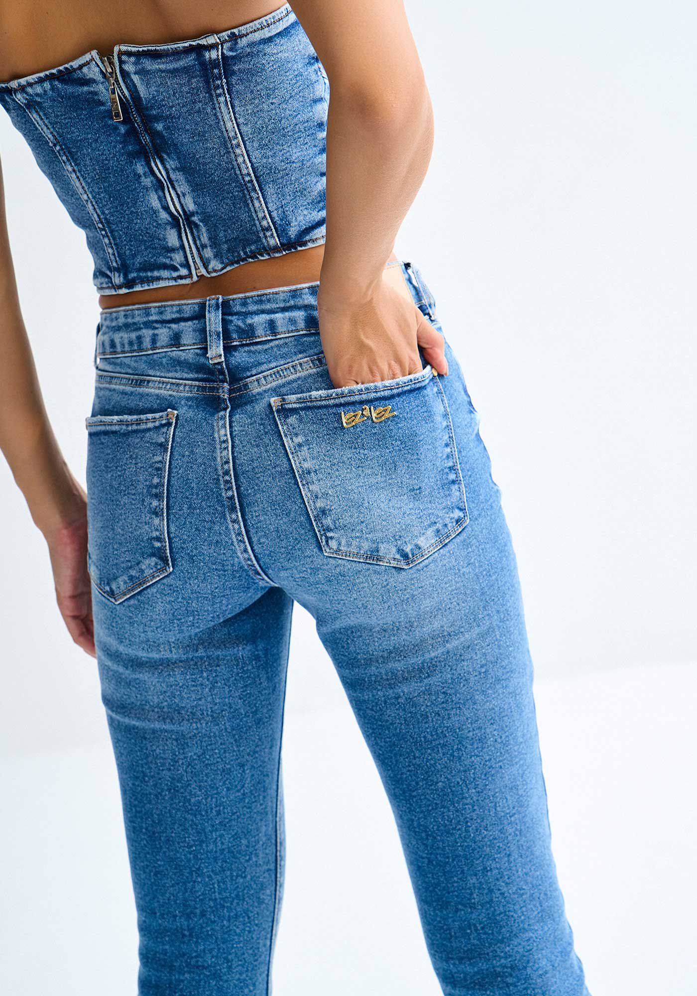 Cal&ccedil;a Jeans Skinny Cropped Cintura M&eacute;dia com Detalhe Barra, , large.