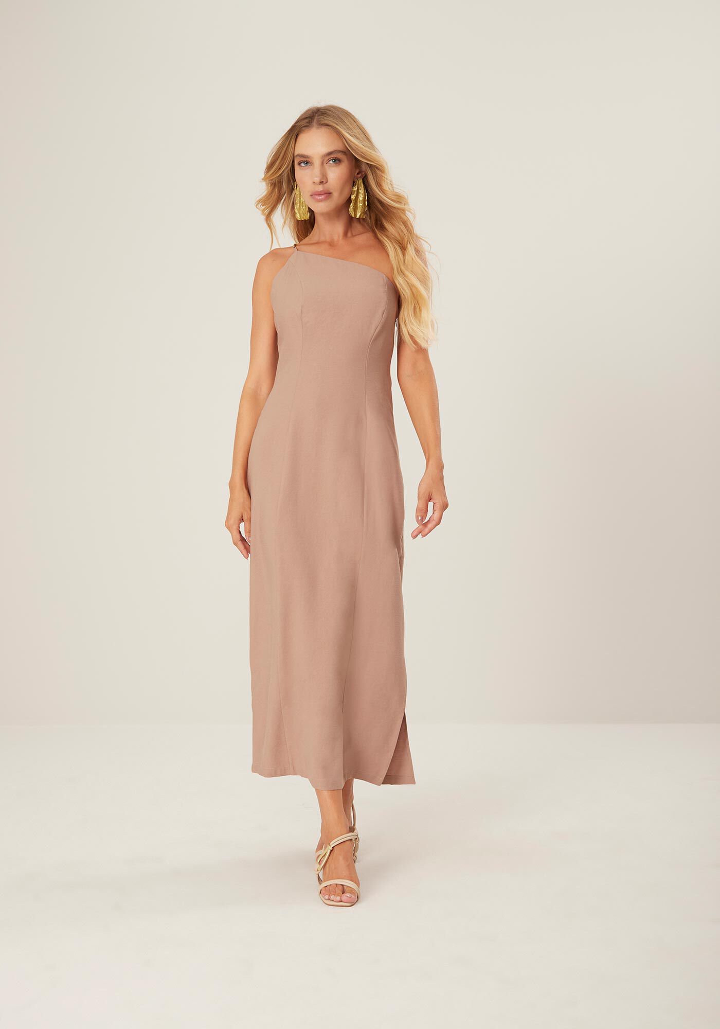 Vestido Longo Al&ccedil;a &Uacute;nica Com Detalhe Metalizado, , large.