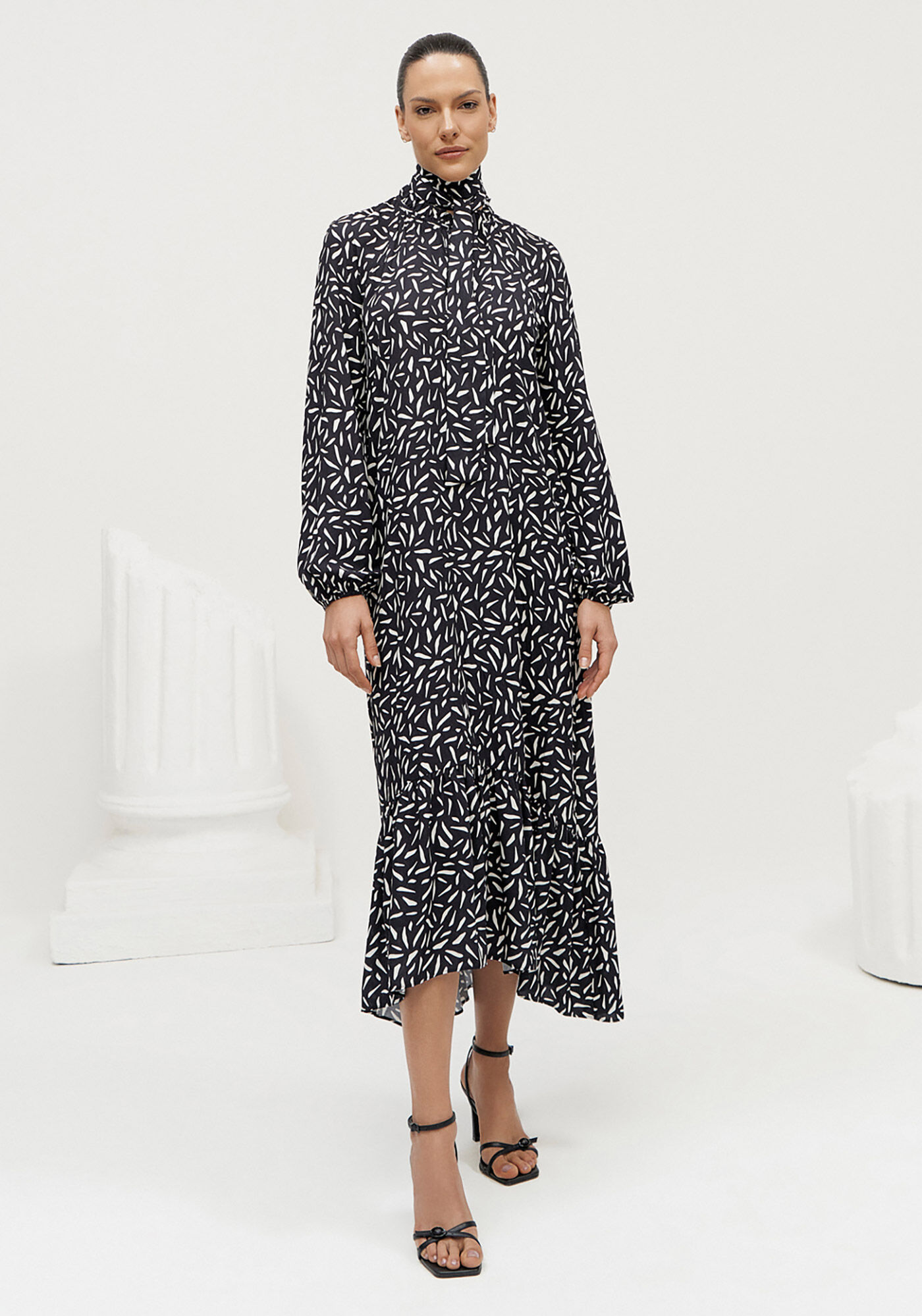 Vestido Midi Estampado em Viscose com Faixa, , large.