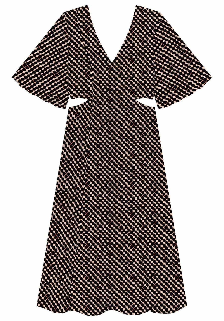 Vestido Midi Manga Flare com Cut Costas, . Vestido Midi Manga Flare com Cut Costas, , large.