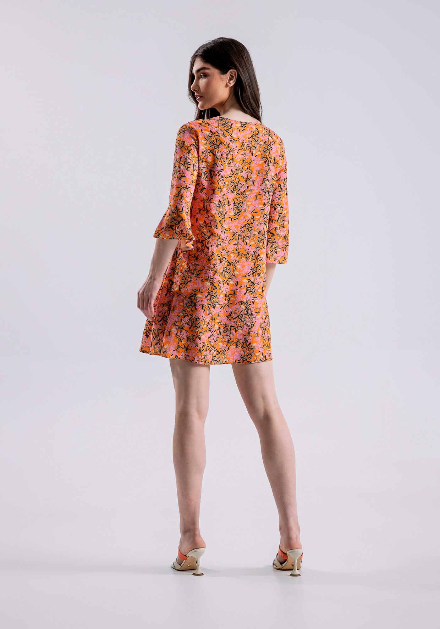 Vestido Curto Amplo Viscose com Franzido, FLORISTA, large.