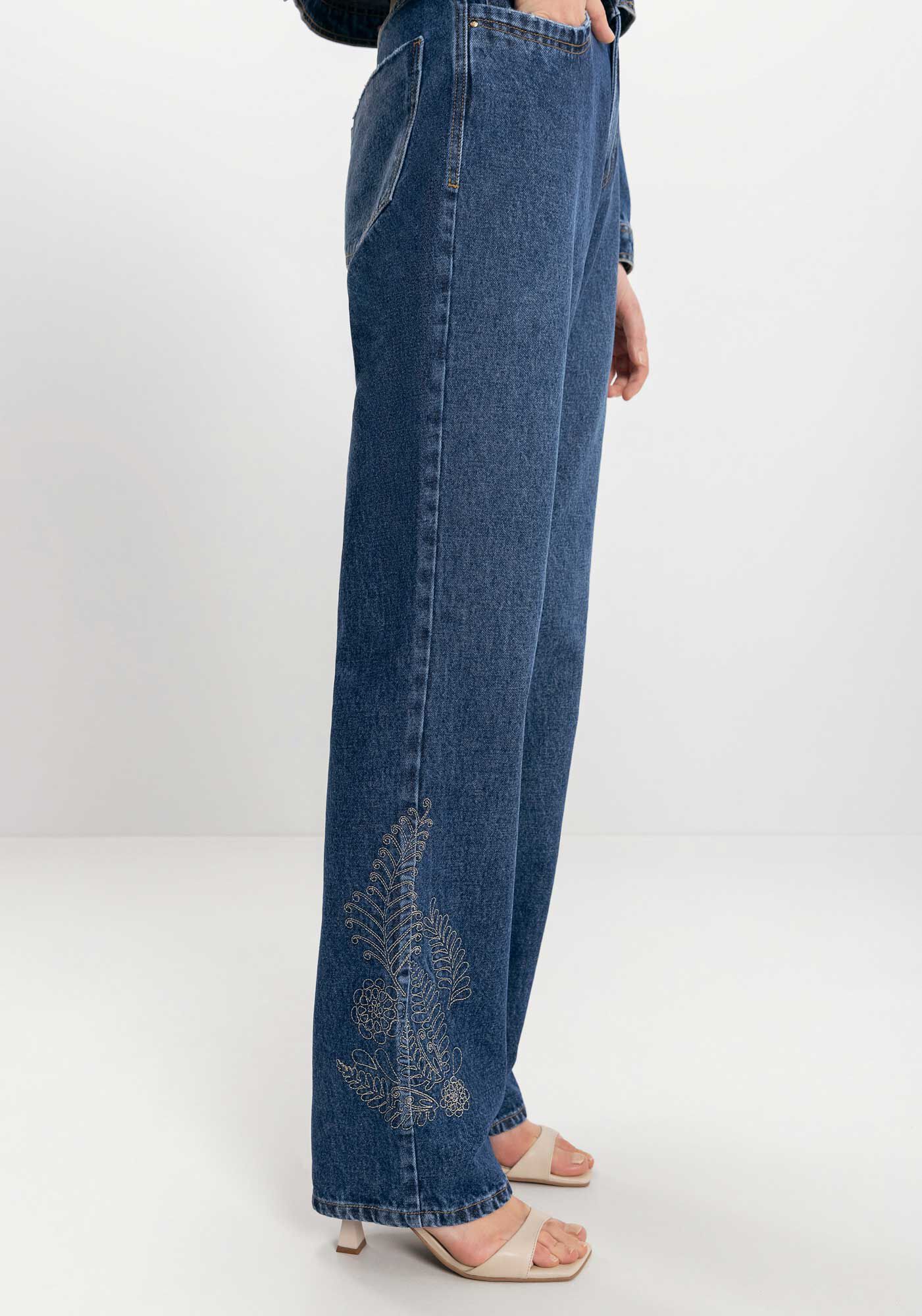 Jaqueta Jeans Curta Com Bolsos E Bordado Localizado, JEANS, large.