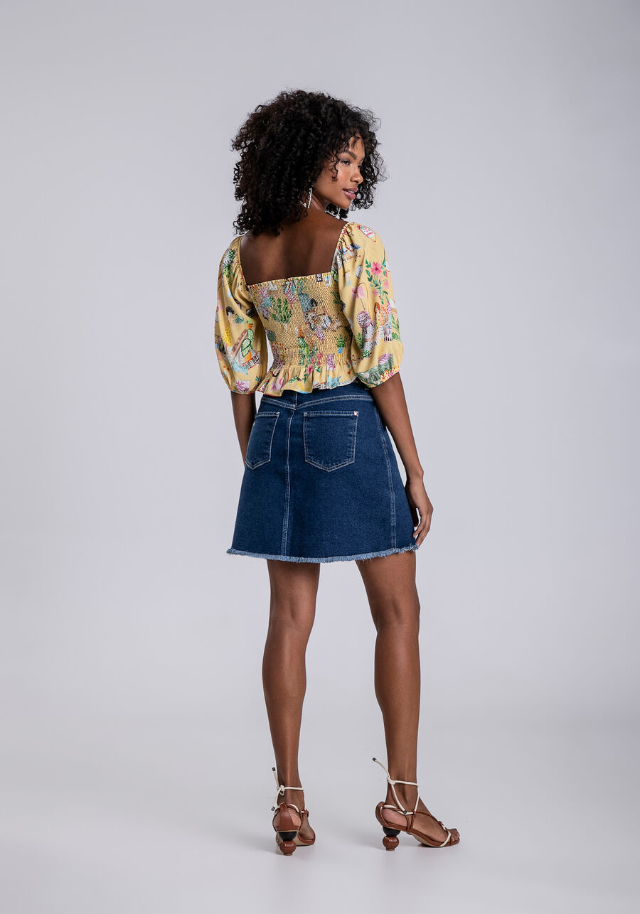 Blusa Manga Bufante em Viscose com Lastex, . Blusa Manga Bufante em Viscose com Lastex, , large.