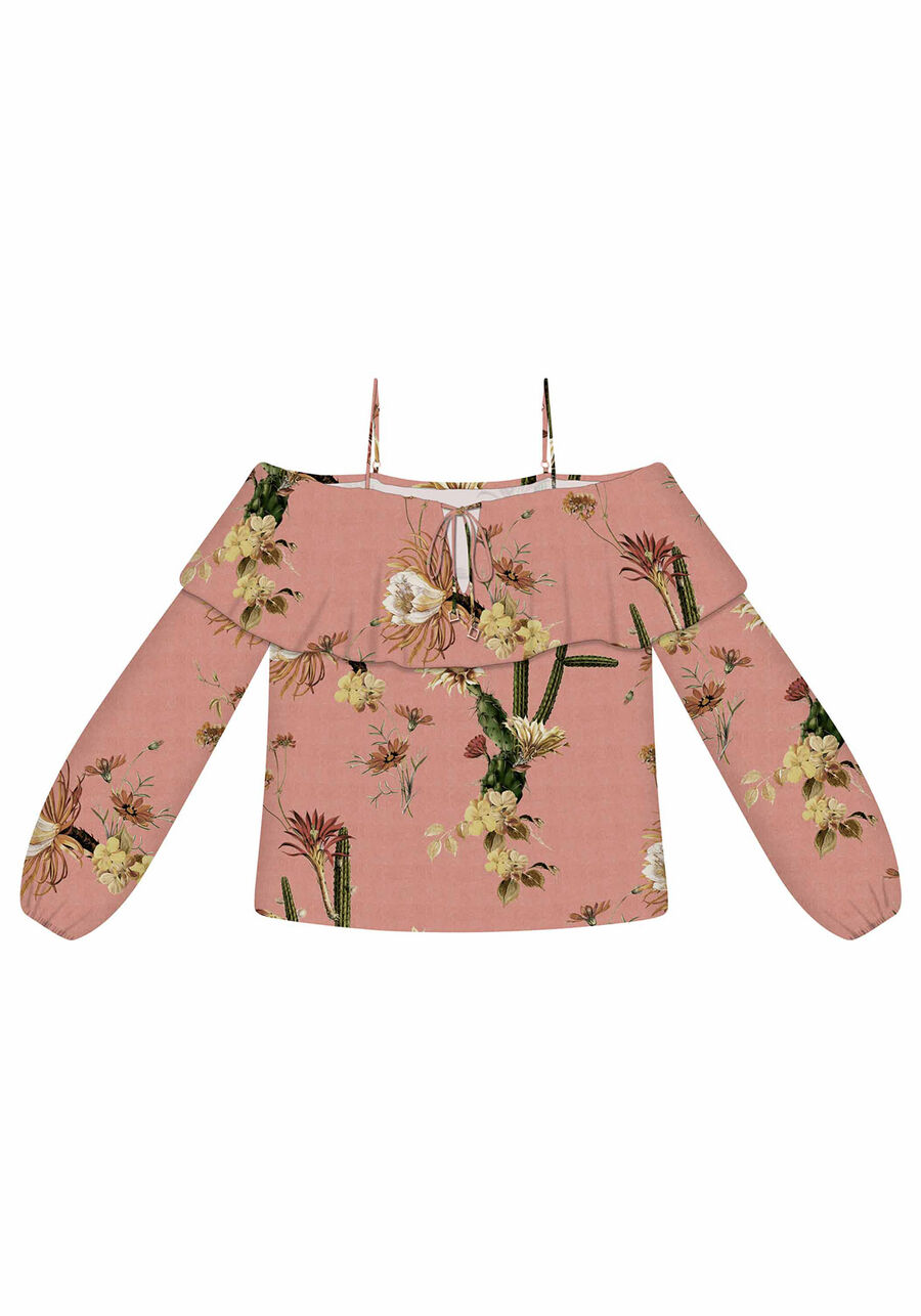 Blusa Manga Longa Estampada Tecido, , large.