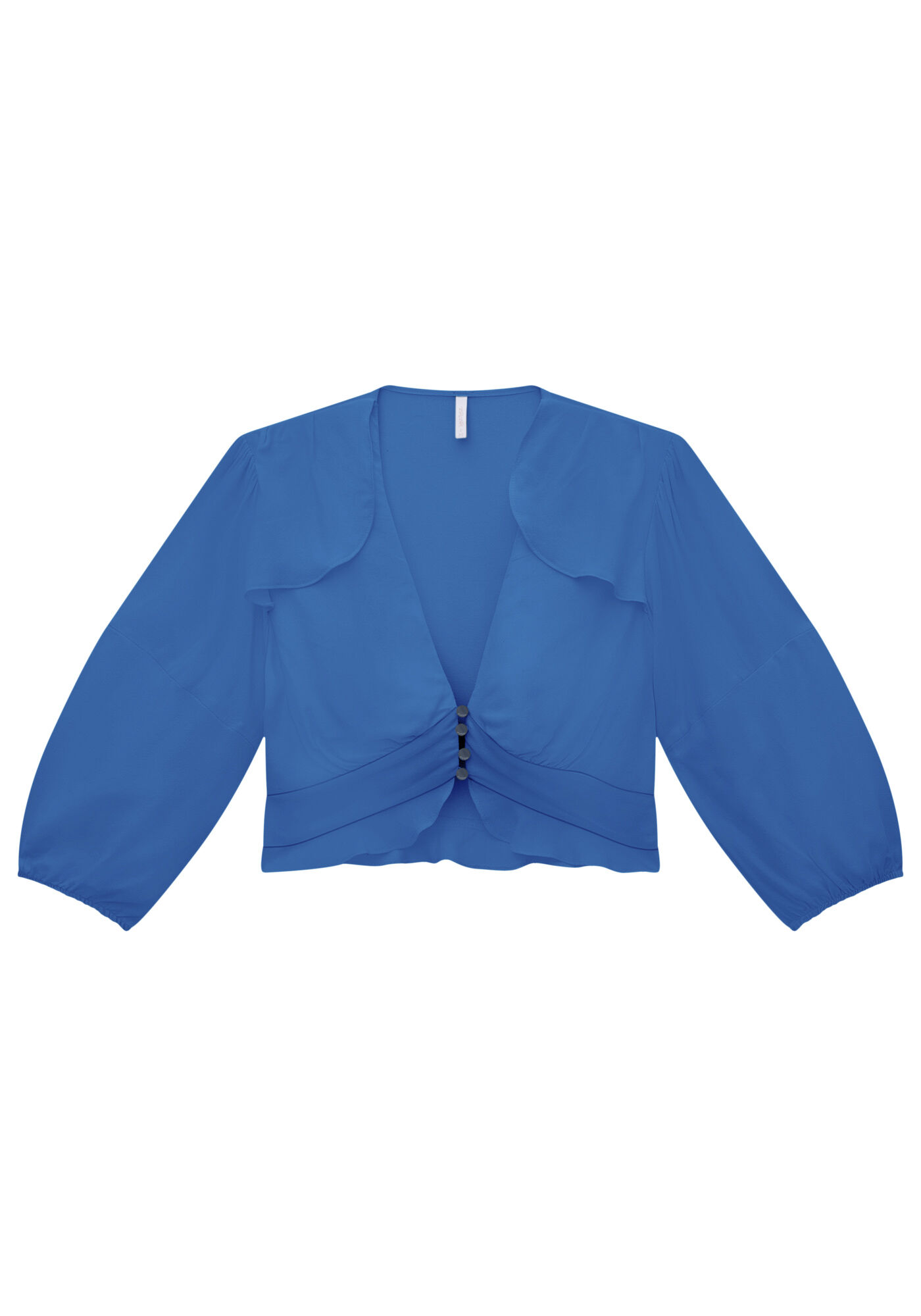 Blusa Manga 3/4 em Crepe com Babado Cintura, , large.