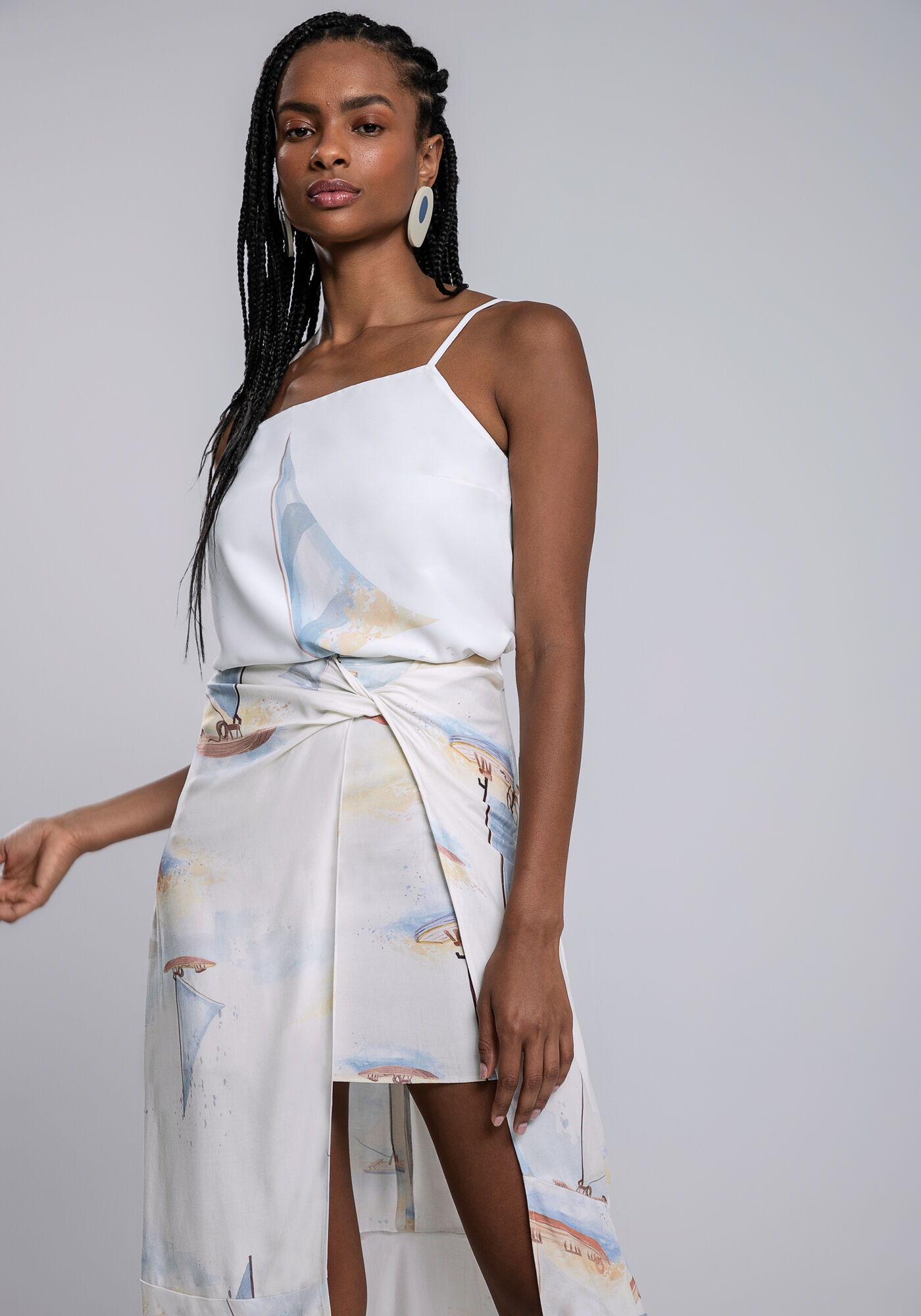 Saia Midi em Viscose com Recorte Sobreposto, , large.