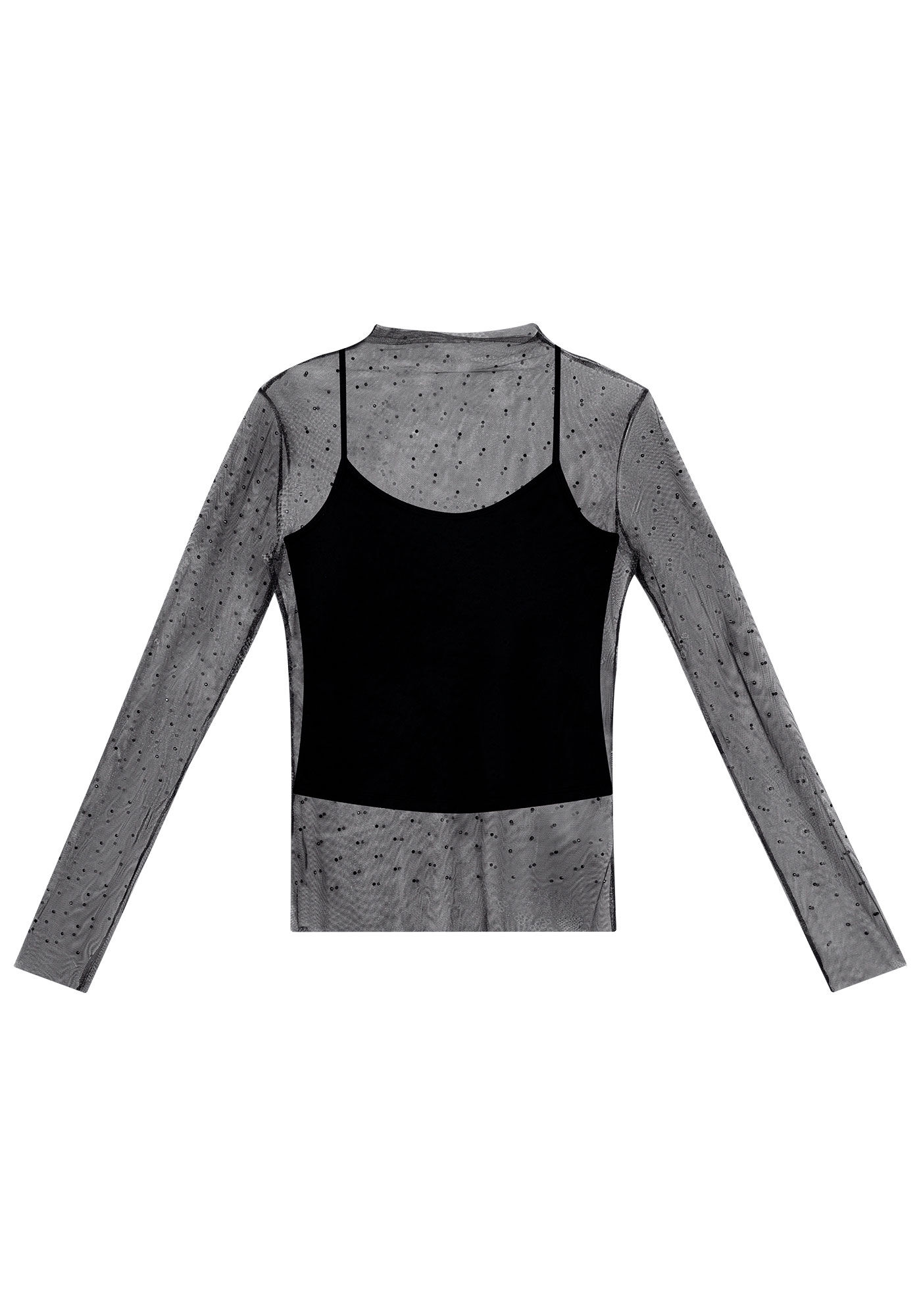 Blusa Manga Longa em Tule Po&aacute; com Gola Alta, , large.