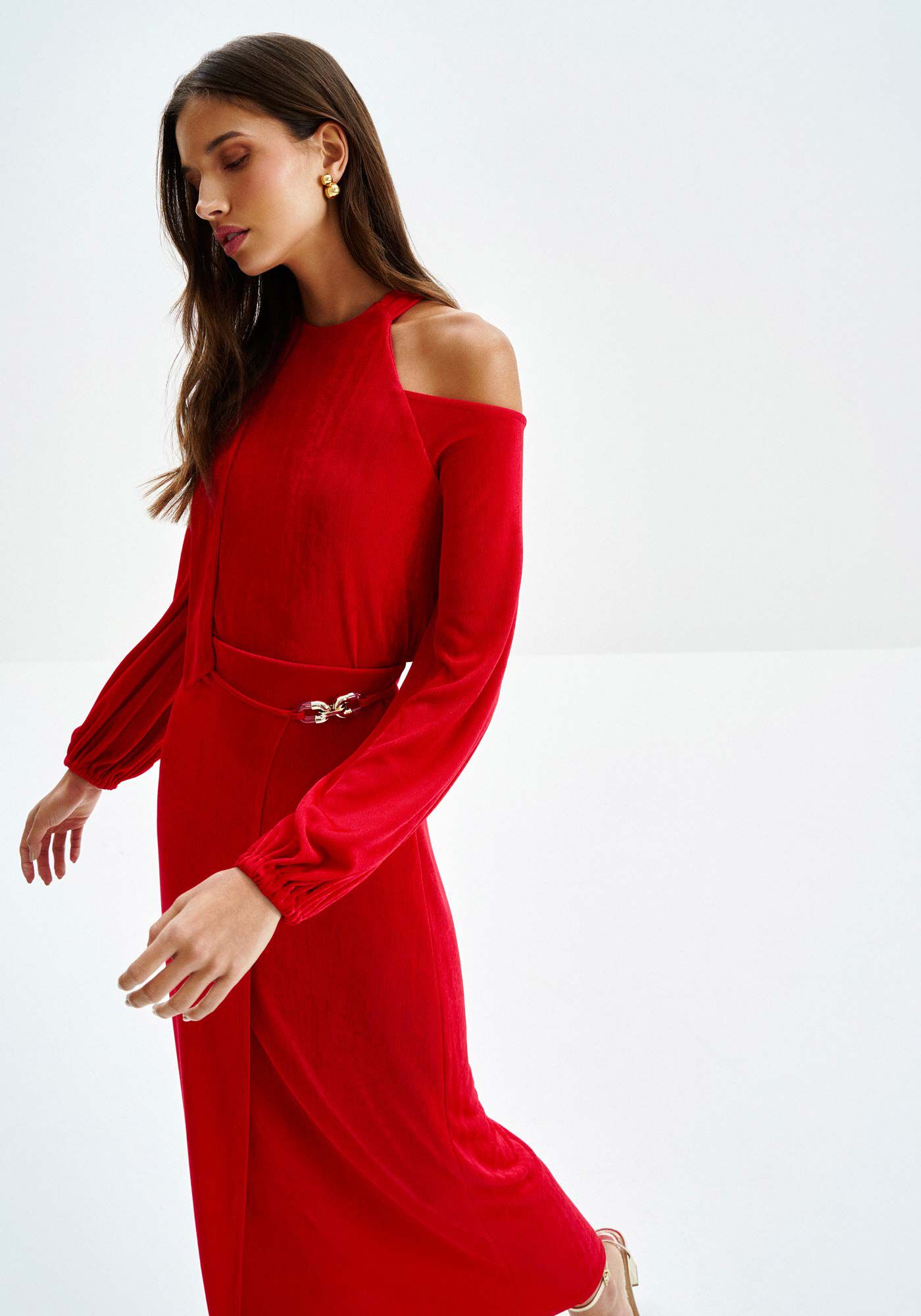 Blusa Manga Longa com Recorte Ombros e Amarra&ccedil;&atilde;o, VERMELHO ROSE MADDER, large.