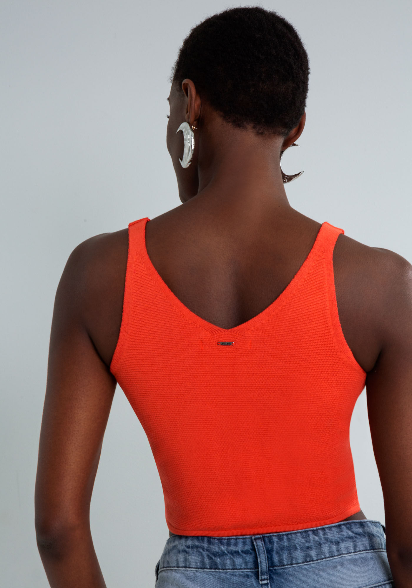 Blusa com Al&ccedil;as Decote V Tric&ocirc;, LARANJA, large.