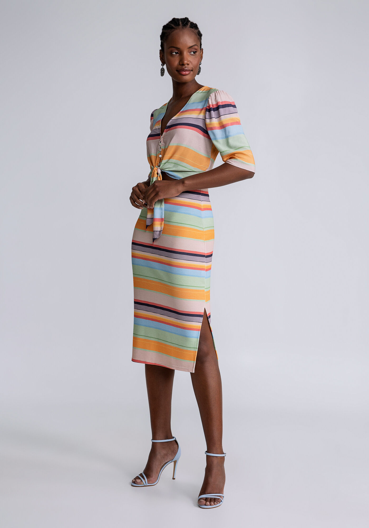 Saia Midi Fenda Estampada, ASTRAL, large.