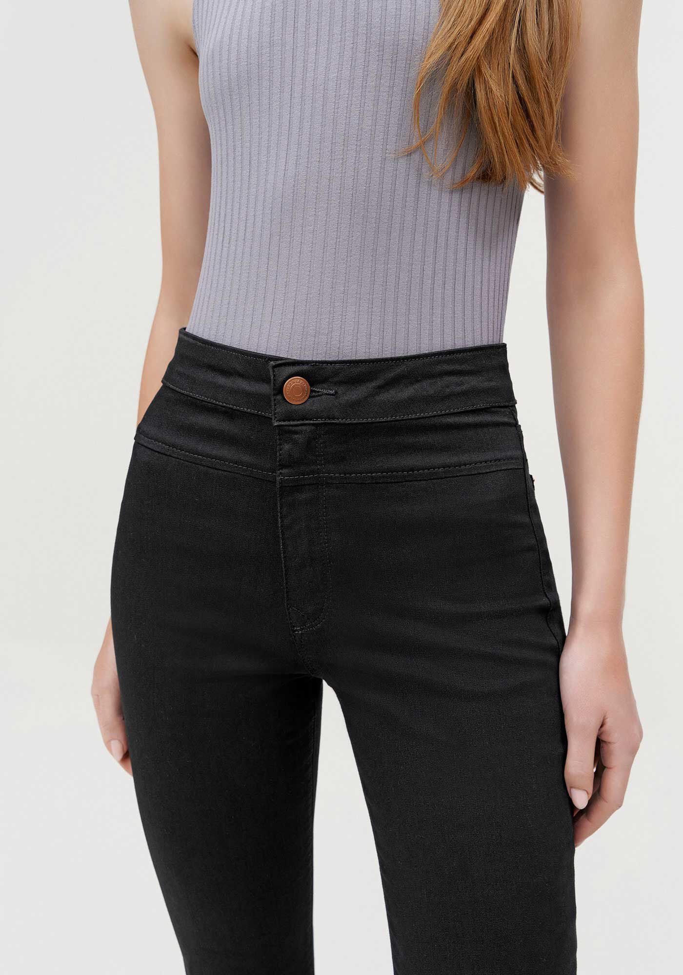 Cal&ccedil;a Jeans Jegging Preta com Cintura Alta, , large.