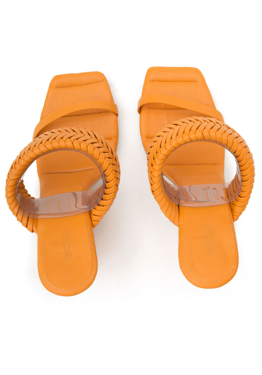 Sandália Salto Alto Bloco Transparente, LARANJA CAJA. Sandália Salto Alto Bloco Transparente, LARANJA CAJA, large.