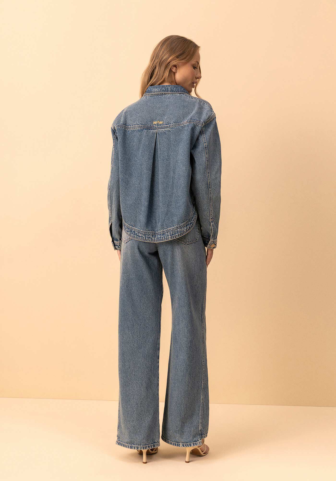 Cal&ccedil;a Jeans Wide Leg Com Cintura Alta E Recortes Laterais, JEANS, large.