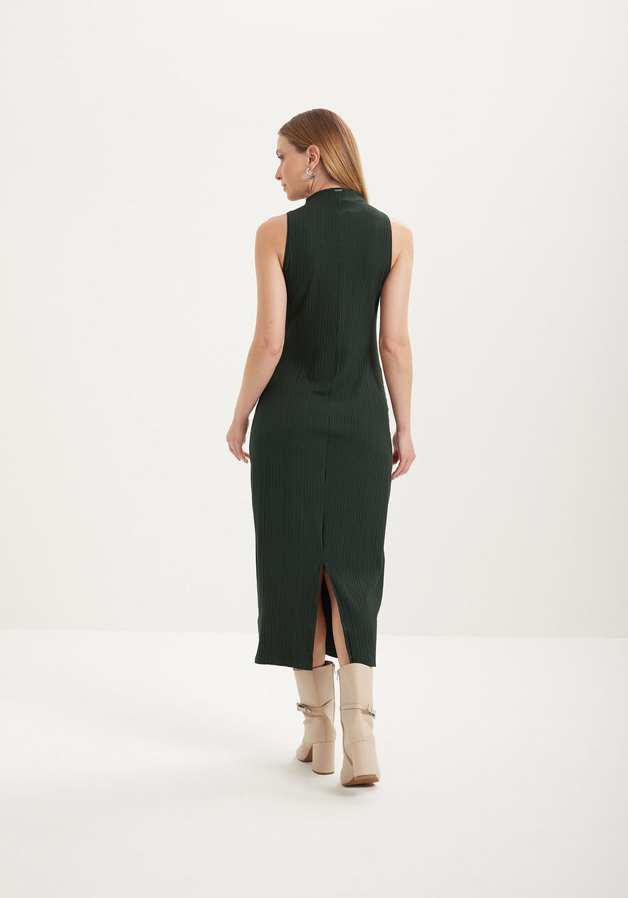 Vestido Midi Básico Em Malha Canelada De Viscose, VERDE COOPER. Vestido Midi Básico Em Malha Canelada De Viscose, VERDE COOPER, large.