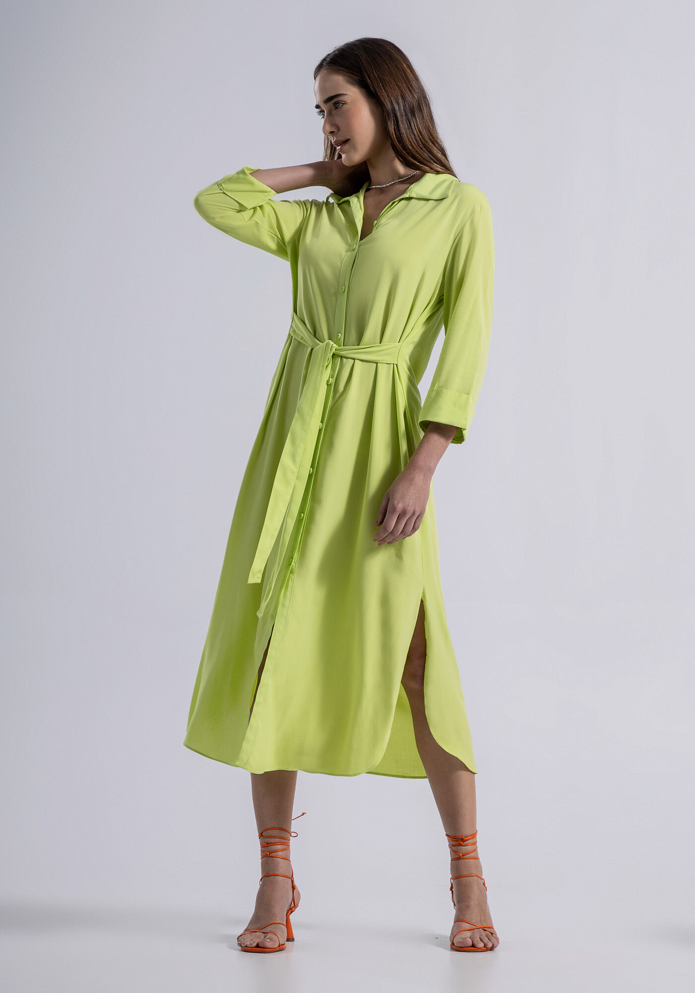 Vestido Midi Sa&iacute;da de Praia em Viscose Chemise, , large.